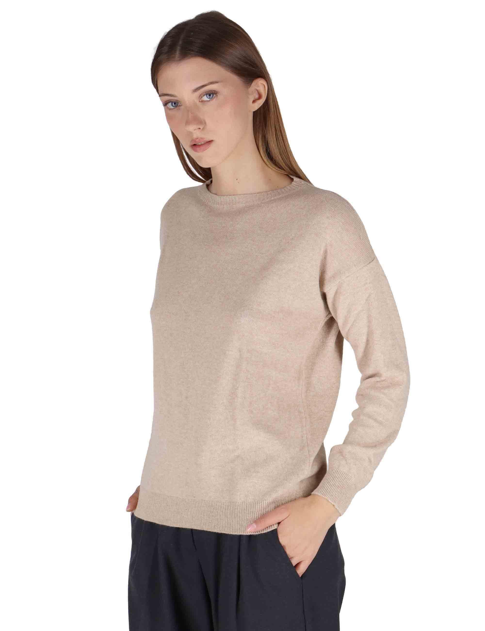 Maglioni donna in misto cachemire taupe girocollo con maniche lunghe SPZ03627 006 Spatarella 