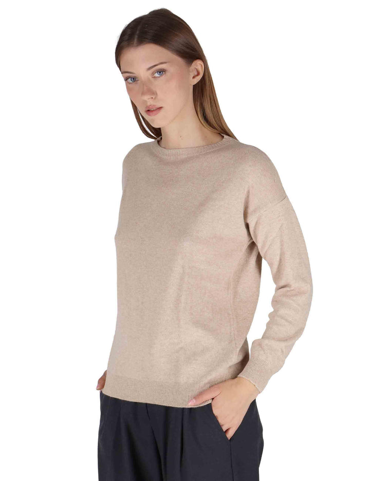 Maglioni donna in misto cachemire taupe girocollo con maniche lunghe SPZ03627 006 Spatarella 