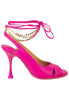 Women's sandals in fuchsia leather with high heel and jeweled anklet