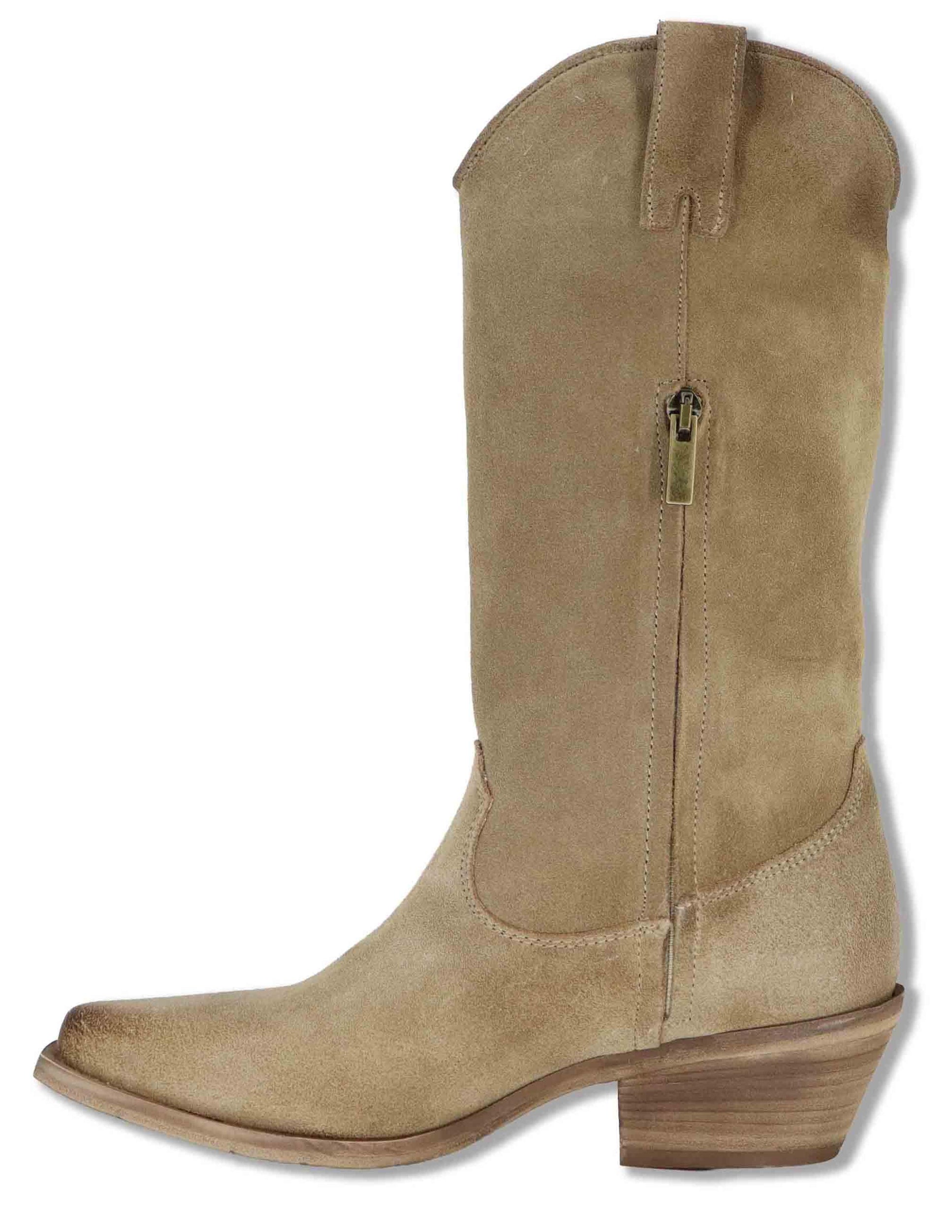 Stivali texani donna in camoscio taupe con tacco medio SPDX220S 029 Spatarella 