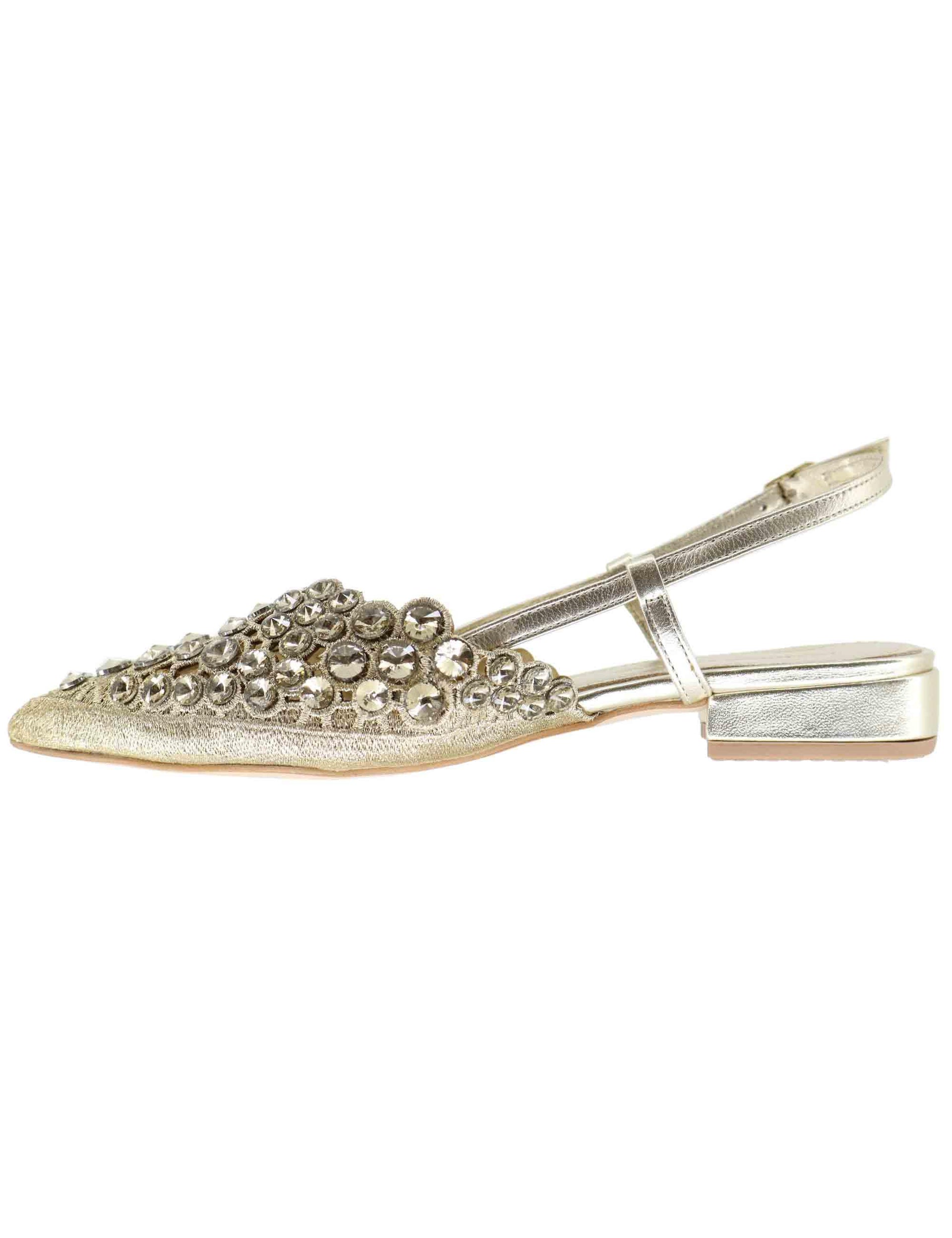 Slingback donna in pelle laminata oro tacco basso U41005481742 548 G Tsakiris Mallas 