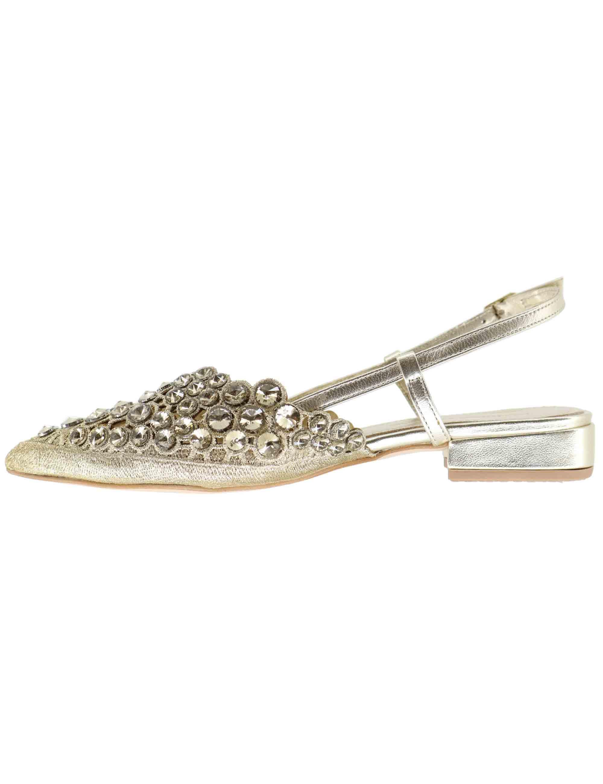 Slingback donna in pelle laminata oro tacco basso U41005481742 548 G Tsakiris Mallas 