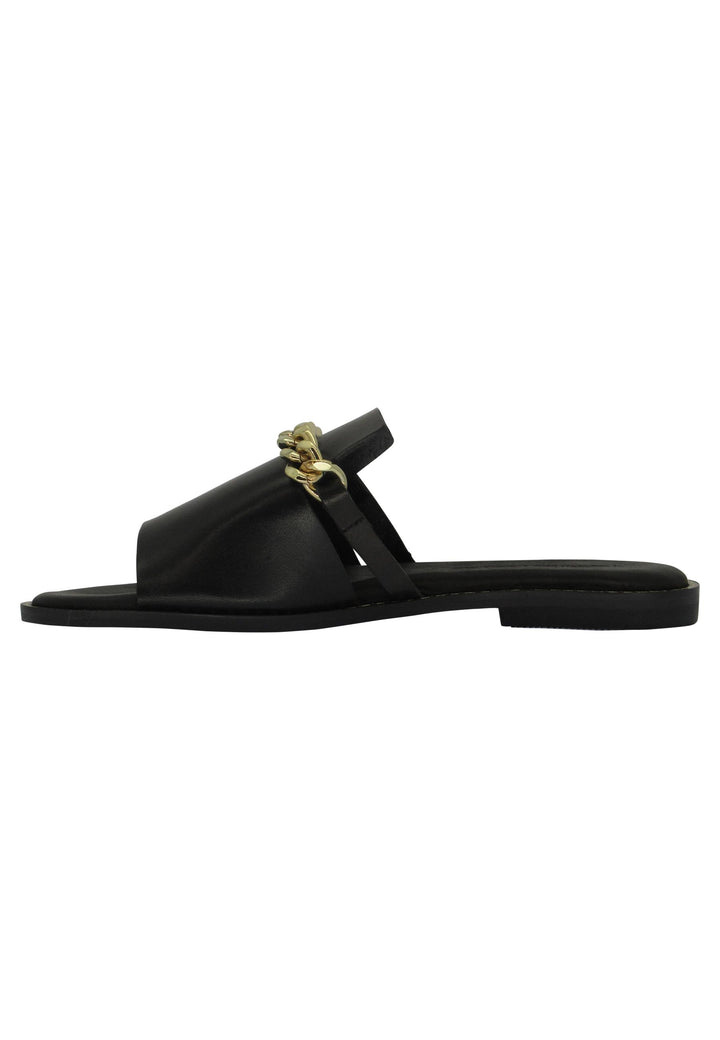 Sandali flat donna in pelle nera con catena oro 610 001 Tsakiris Mallas 