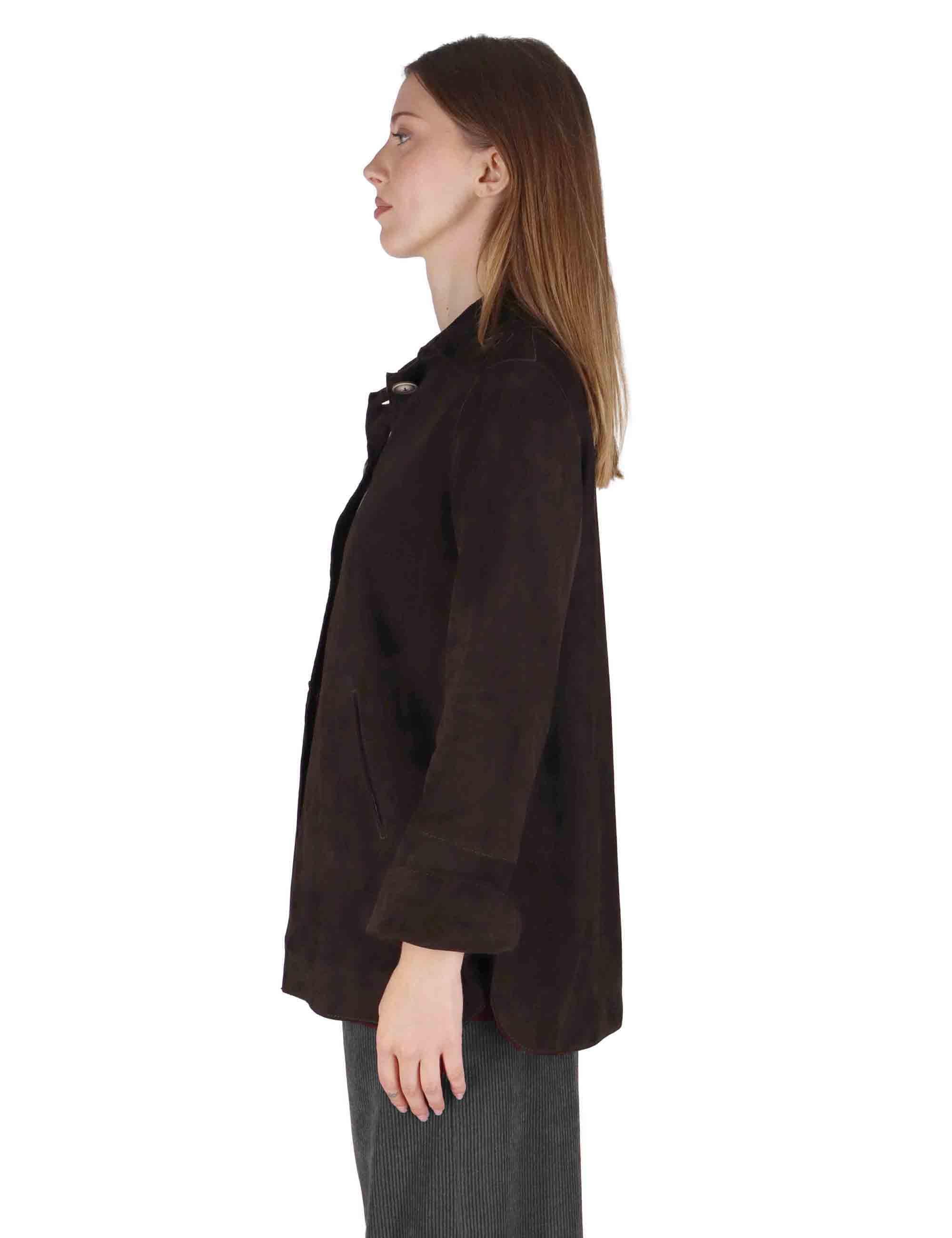 Giacche donna in camoscio marrone con bottoni gioiello SP2427 015 Spatarella 