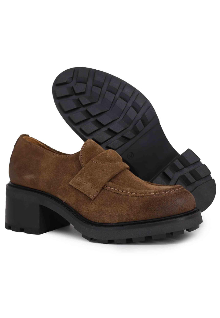 Mocassini donna in camoscio marrone con suola carrarmato AFRA 12A Gio + 