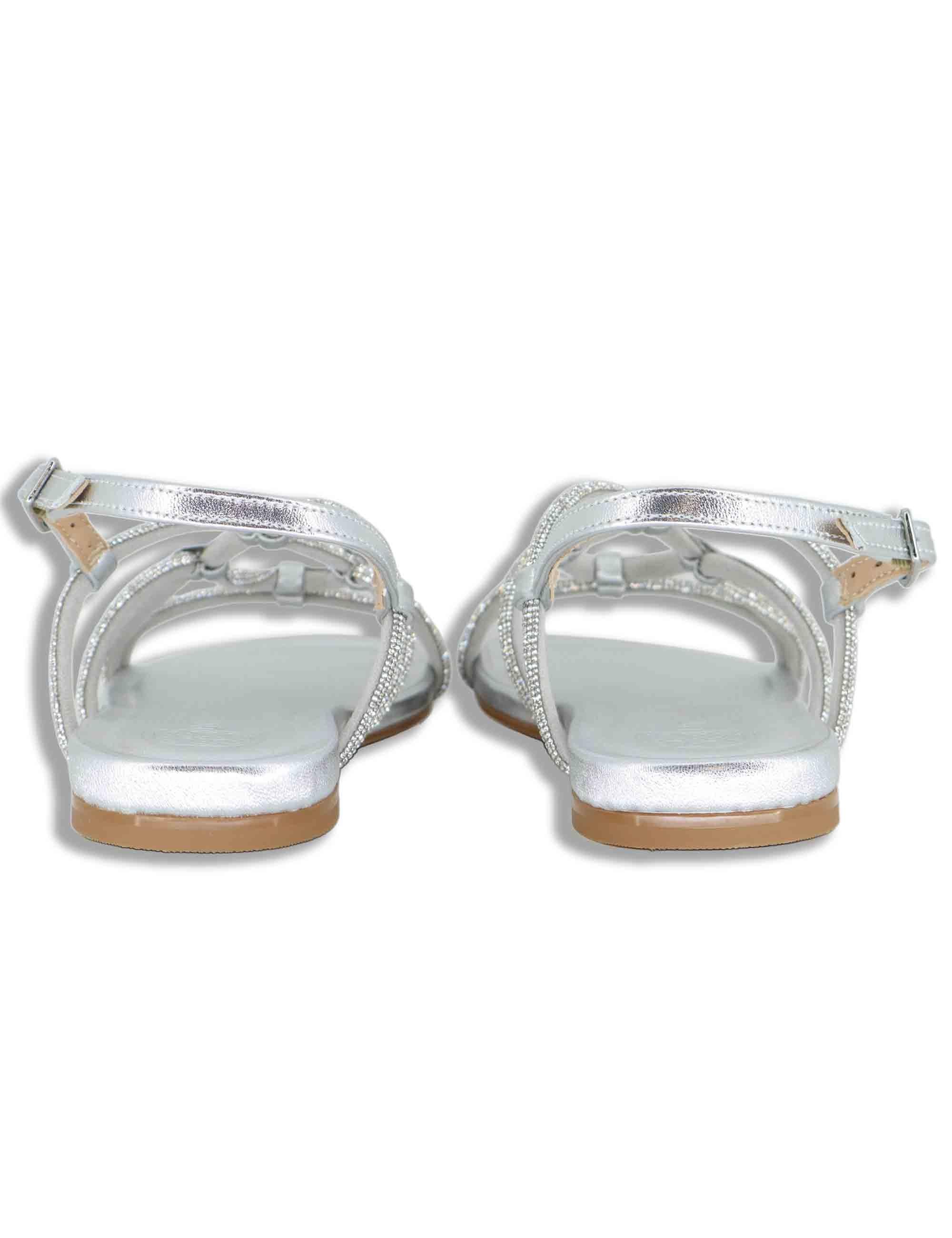 Sandali bassi donna in pelle e strass argento con tacco basso COOPER LMT SILVER Unisa 