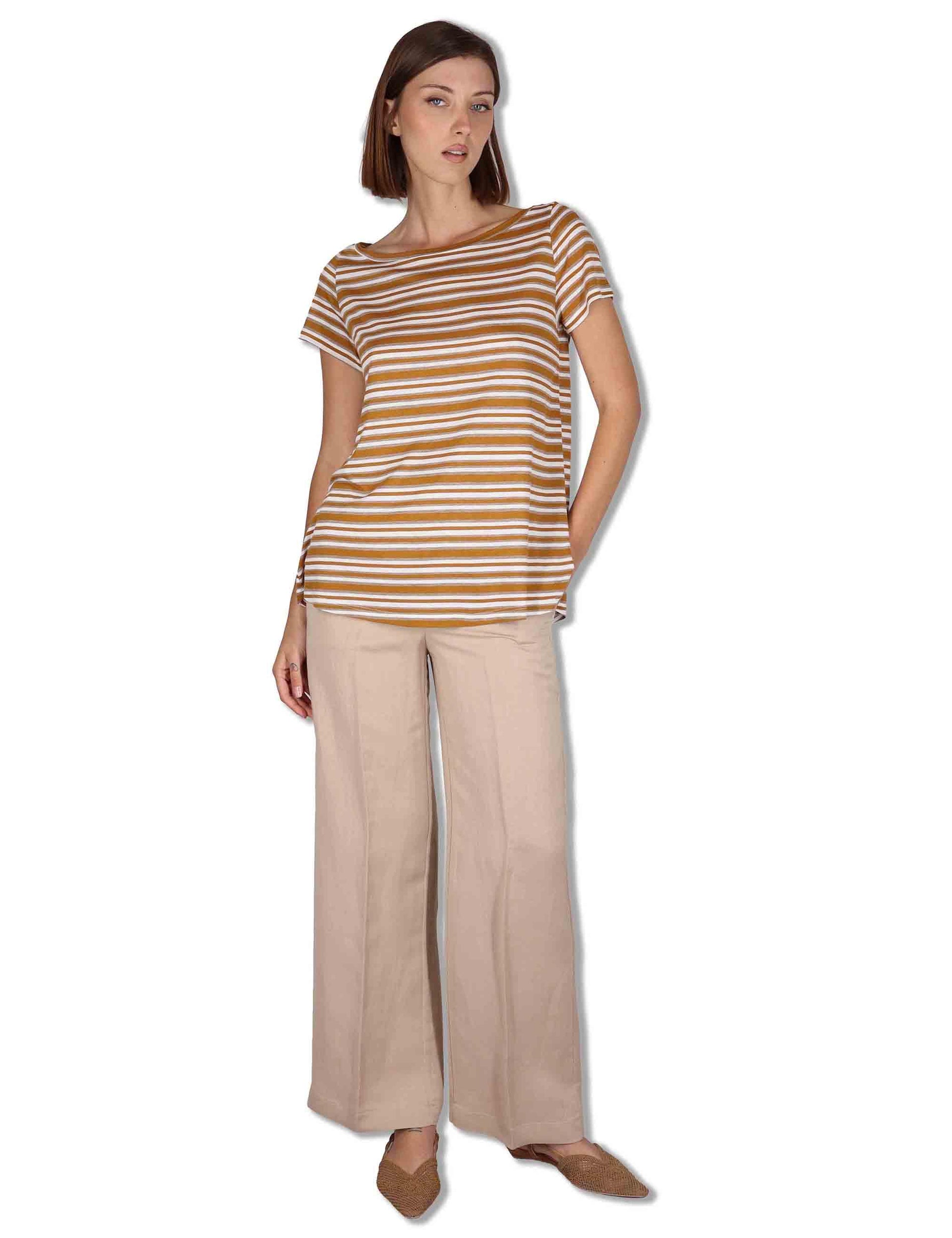 T-Shirt donna Summer Stripes in viscosa naturale beige e marrone JK028170676 41B11 Maliparmi 