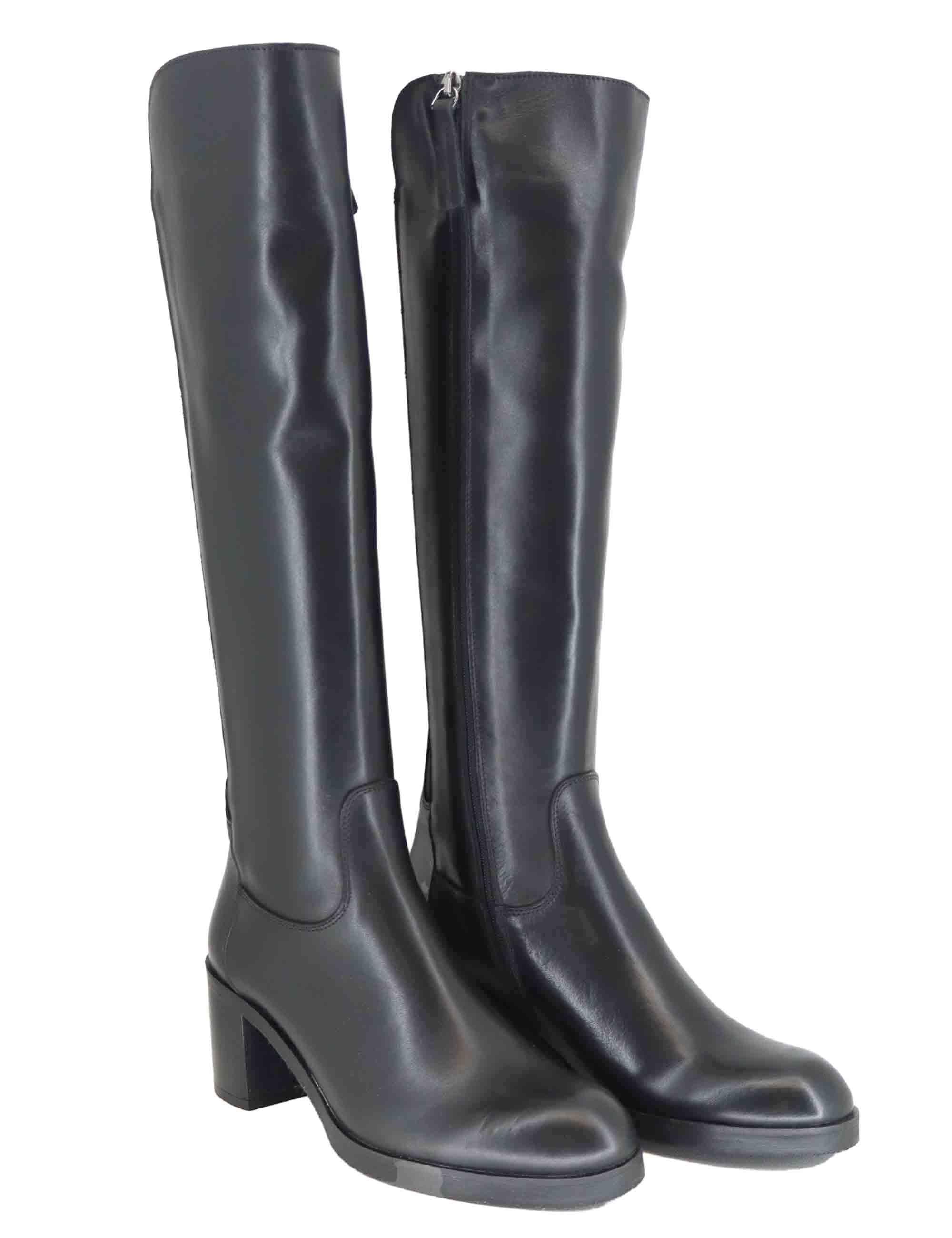 Stivali donna in pelle nera con elastico posteriore e tacco alto SPST3001 001 Spatarella 