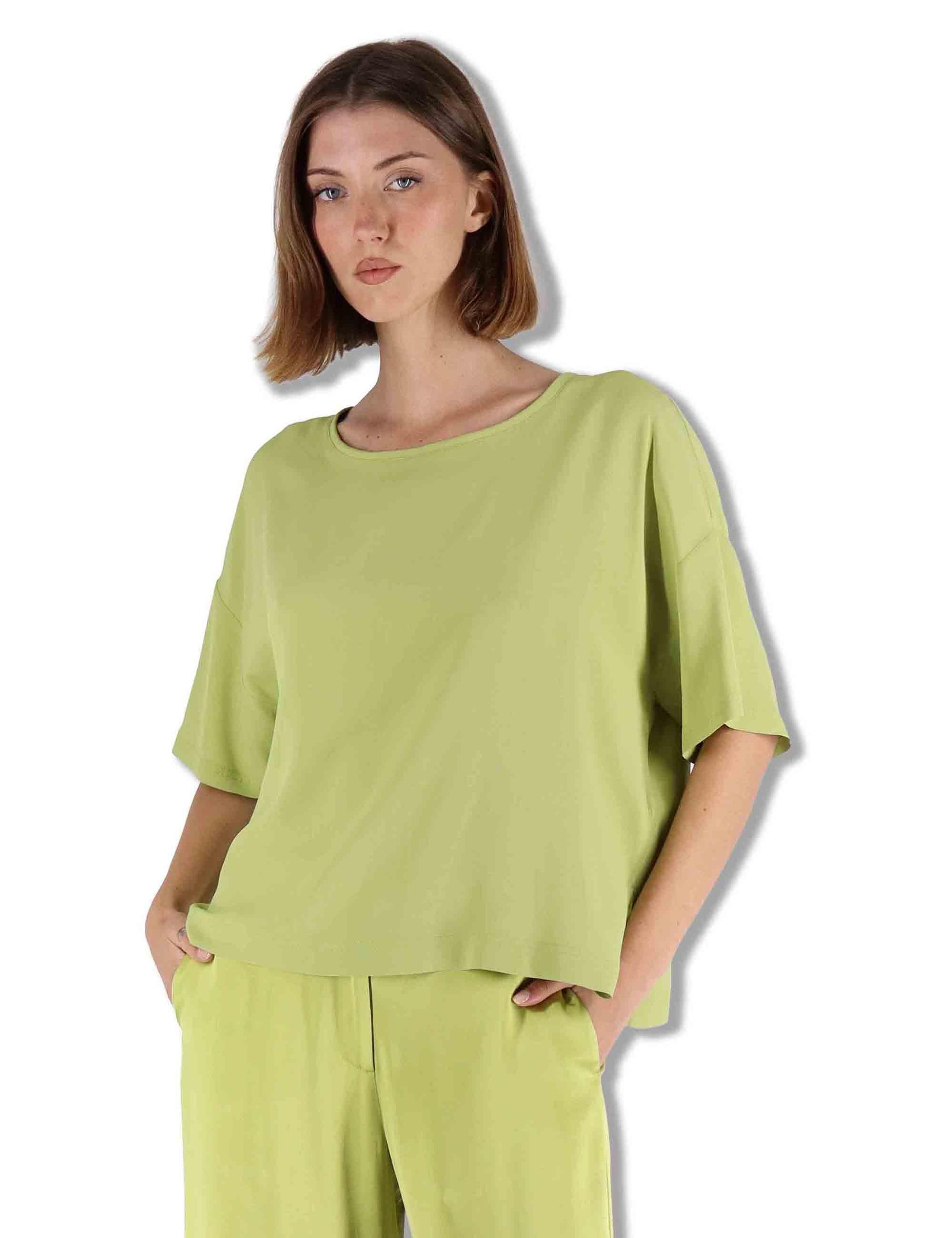 Camicie donna Fluid Crepe in misto seta verde maniche a 3/4 JM440050672 60109 Maliparmi 