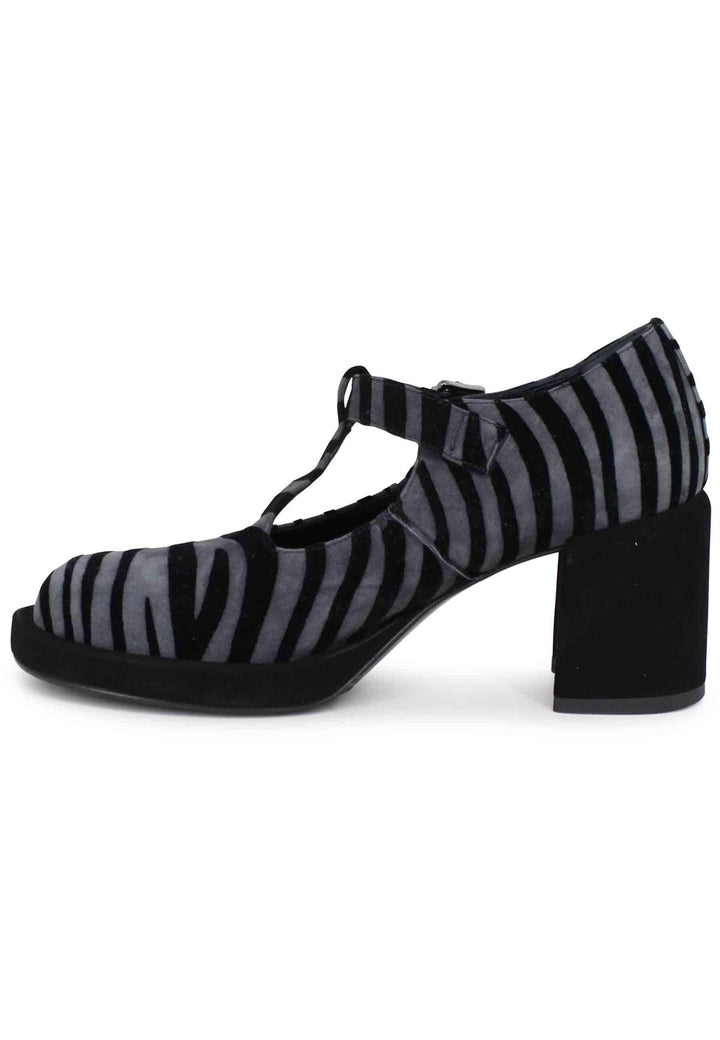 Decollete donna in camoscio nero e grigio con tacco e plateau SP769 501 Spatarella 