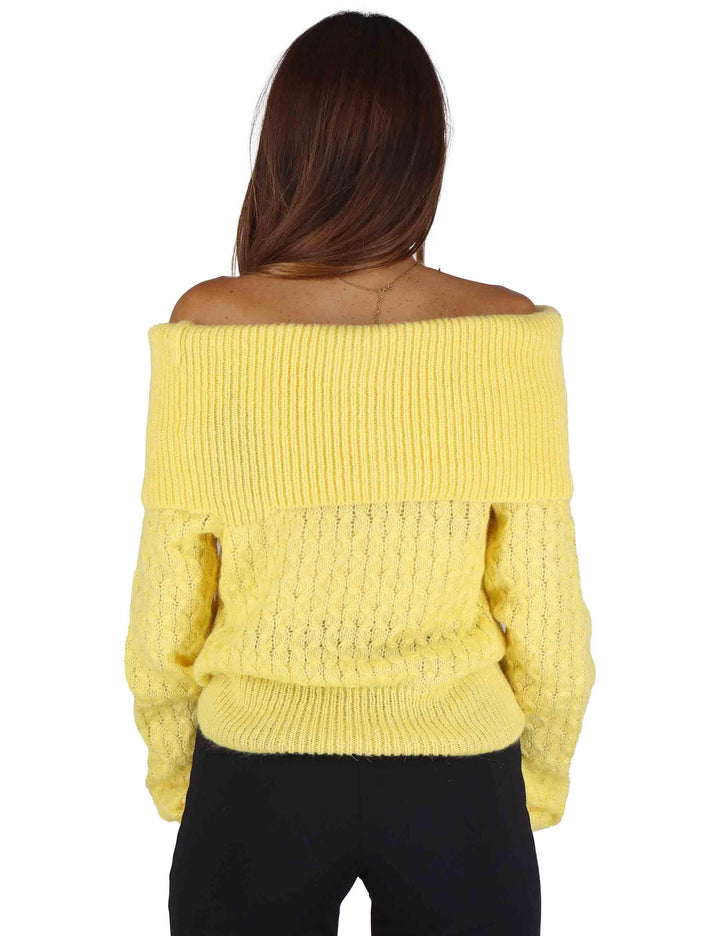 Maglioni donna in lana gialla a trecce con scollo a barca JABMF0025-G067 1220 Justmine 