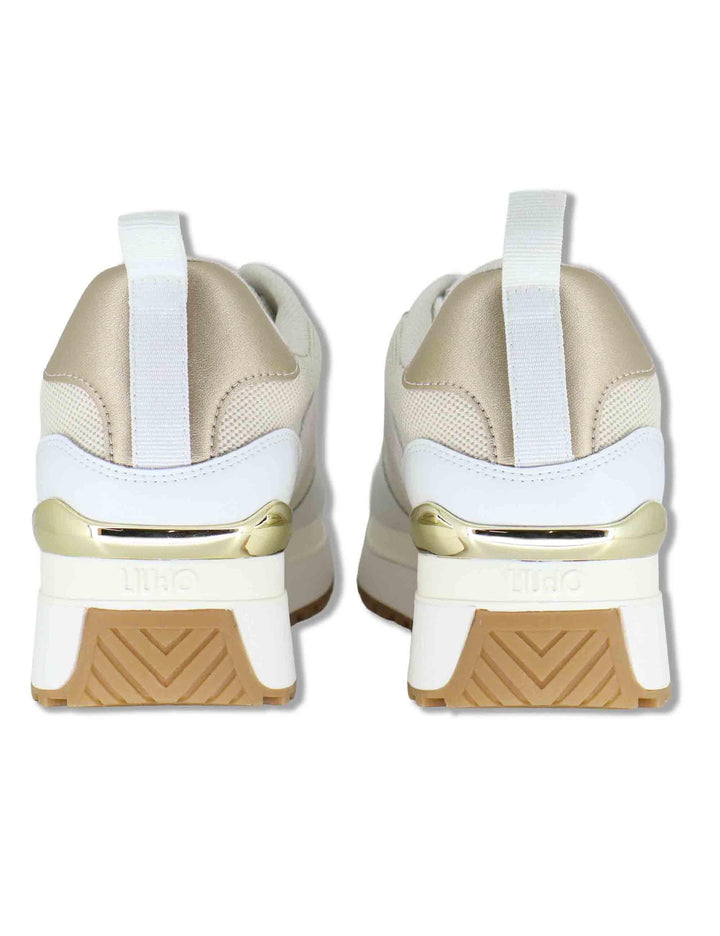 Sneakers donna in pelle e tessuto bianco con suola alta in gomma MAXI WONDER 97 BIS WHITE Liu-Jo 