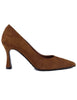 Women's high heel brown suede pumps