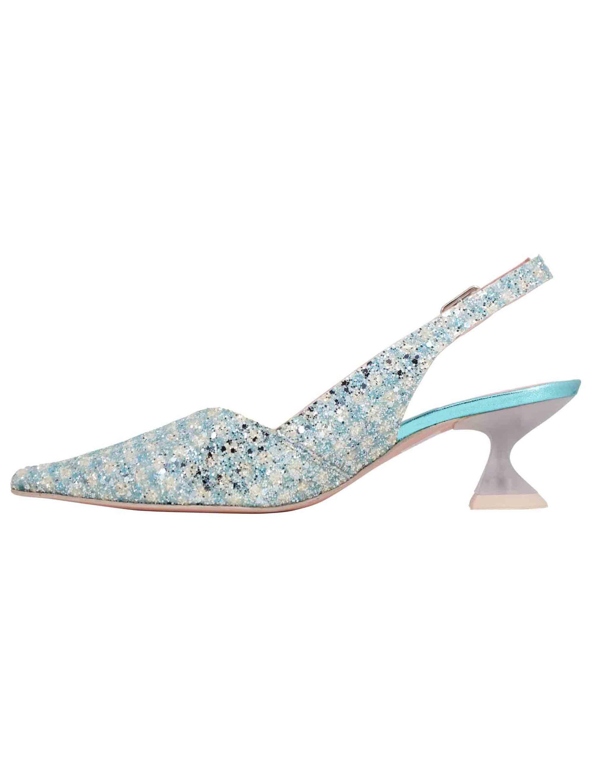 Decollete slingback donna in tessuto verde con punta a punta 7034 002 Ras 