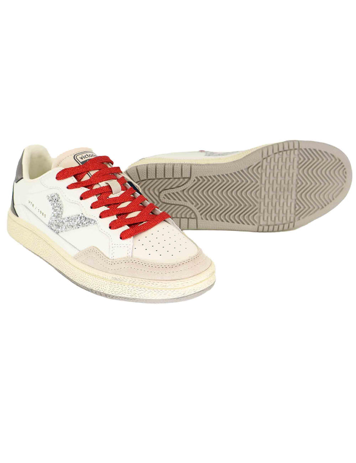Sneakers donna in pelle bianca e glitter 8806103 Blanco Victoria 
