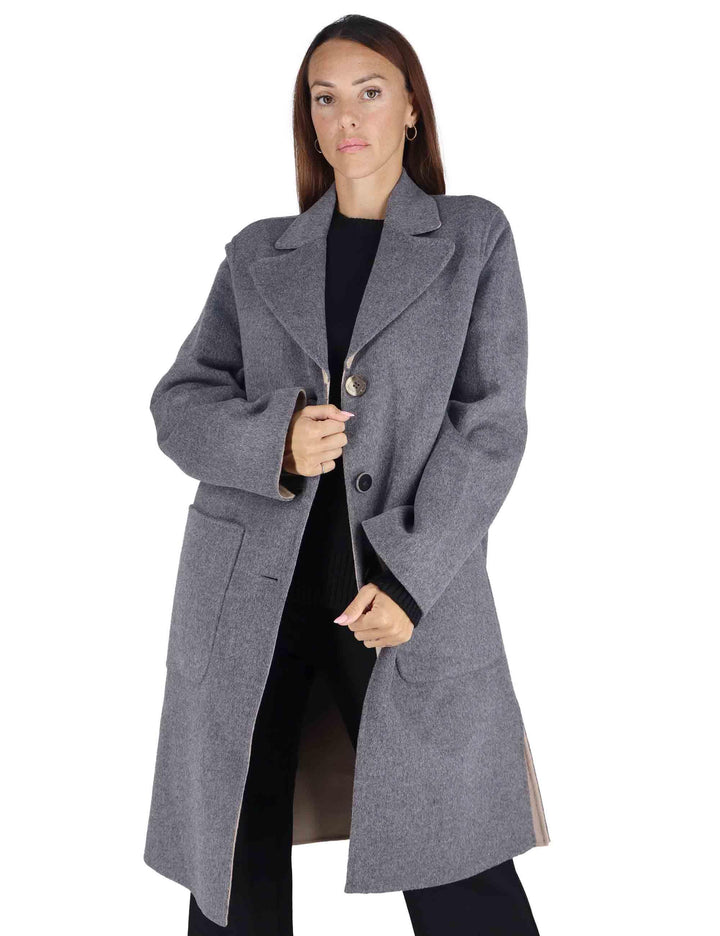 Cappotti donna reversibili Double Wool in lana grigia e beige JB539020276 21B12 Maliparmi 