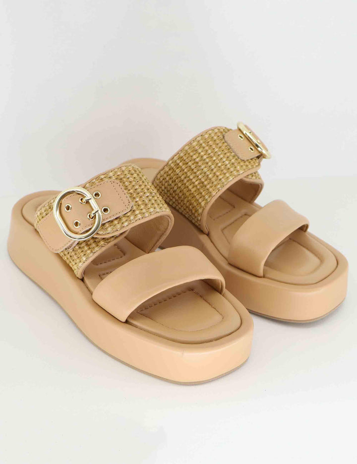 Sandali donna in pelle beige con zeppa bassa EB1502X 017G Elvio Zanon 