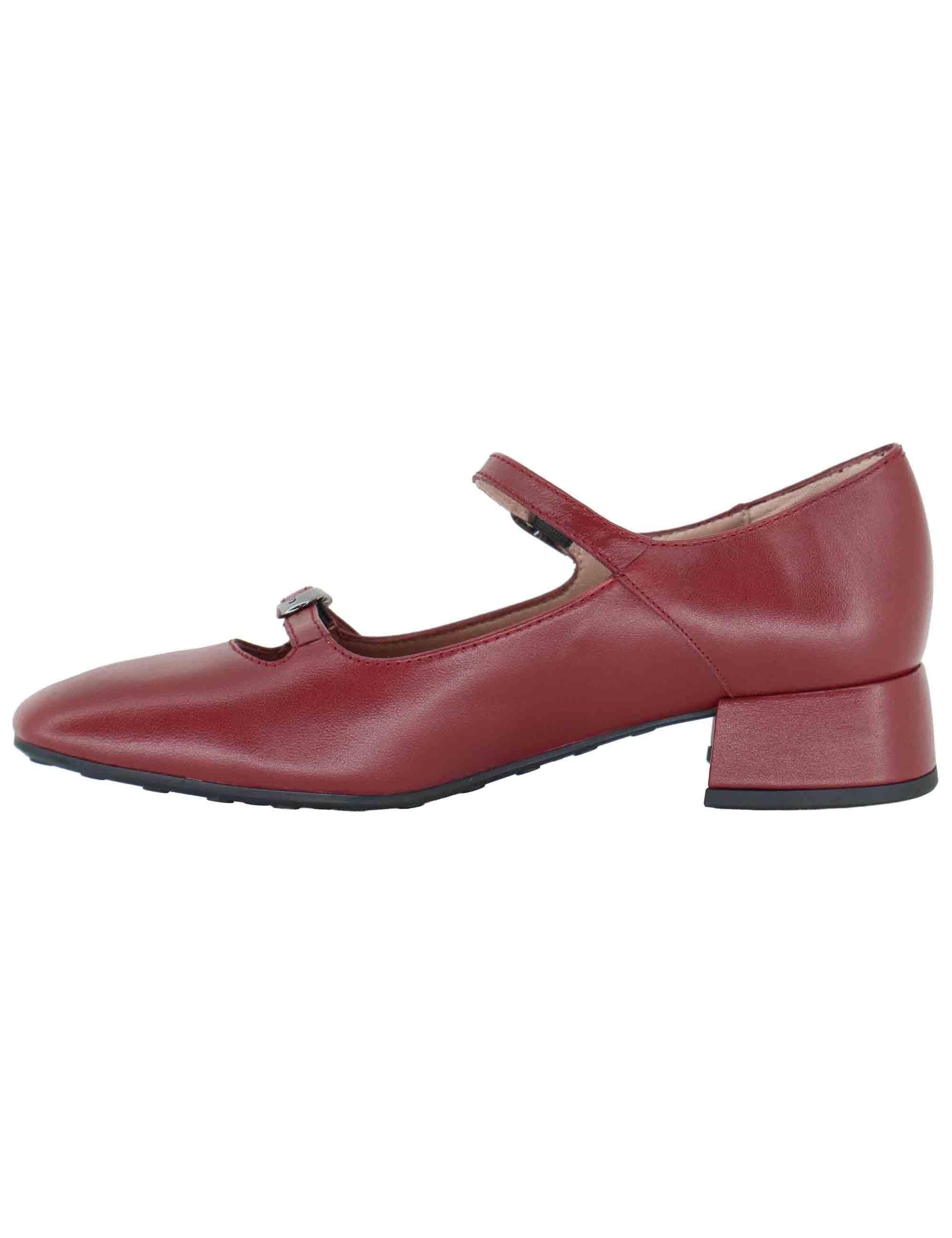 Decollete donna in pelle bordeaux con doppi cinturini e tacco basso HI254207 C003 Hispanitas 