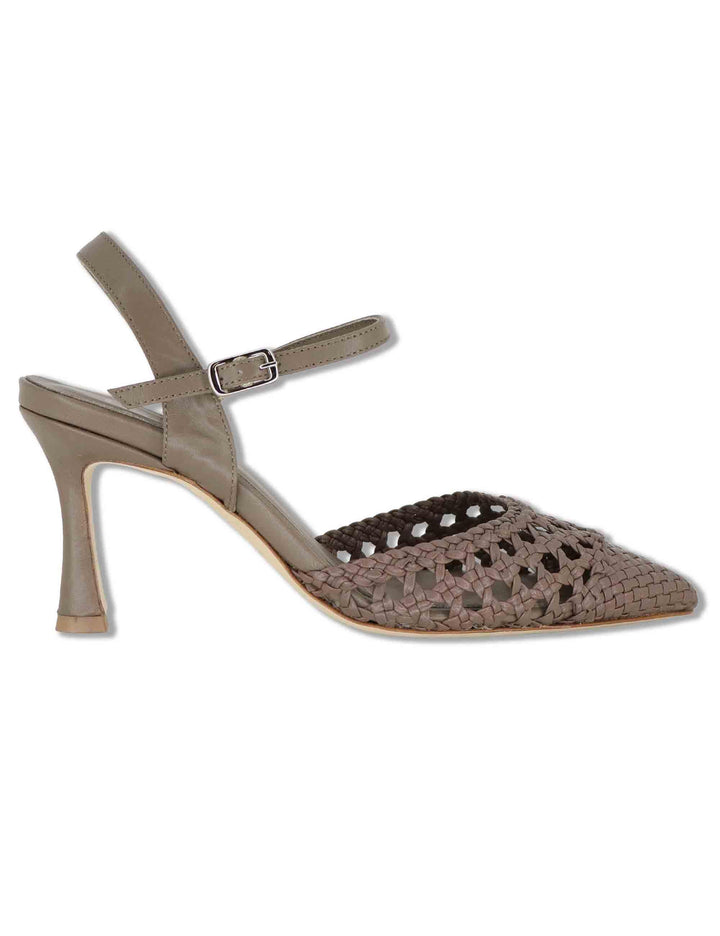 Sandali donna in pelle taupe con punta chiusa e cinturino alla caviglia CH2659/RT 032 L'Arianna 
