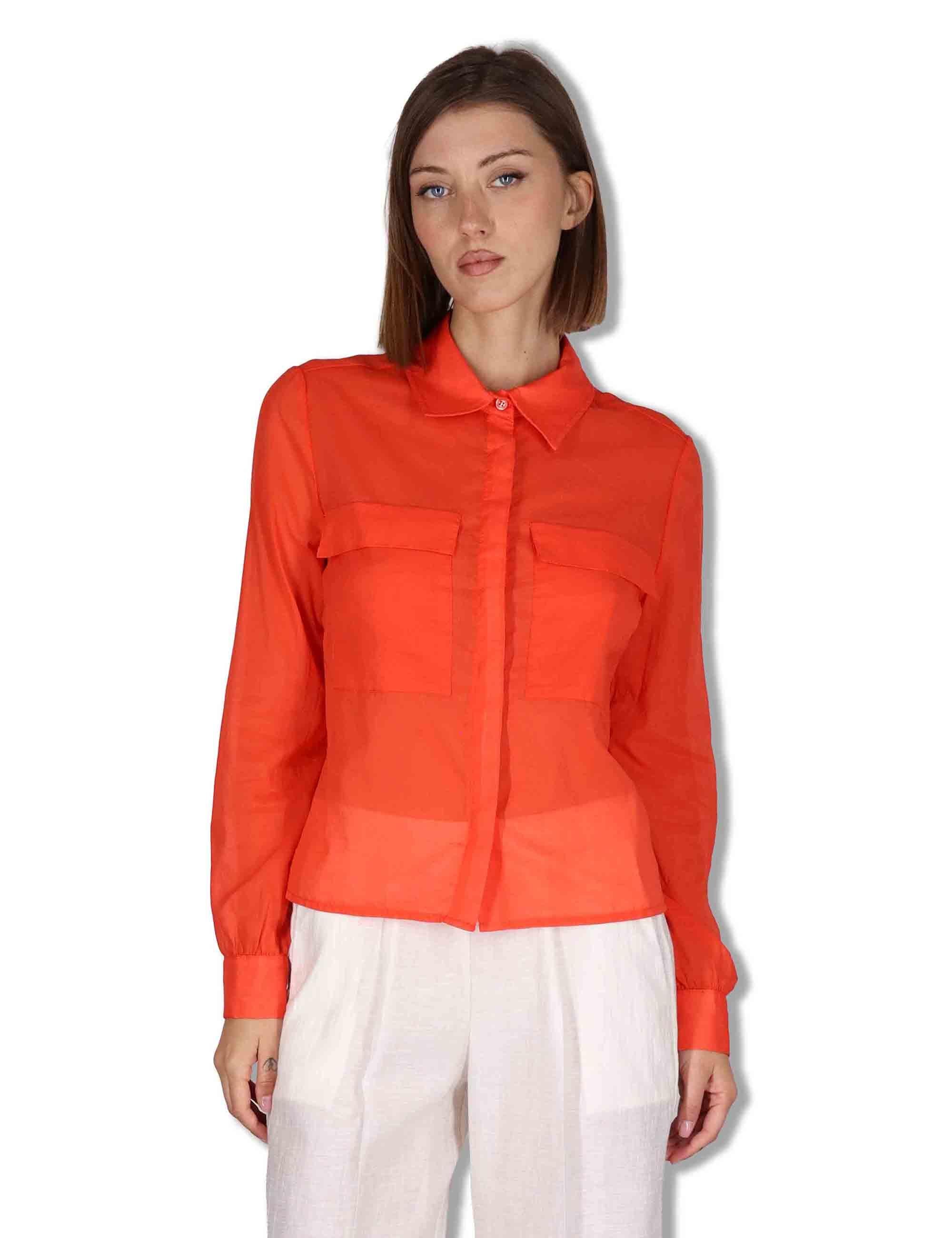 Camicie donna in puro cotone rosso con tasconi e maniche lunghe JABCM0001-F1493-1230 2206 Justmine 