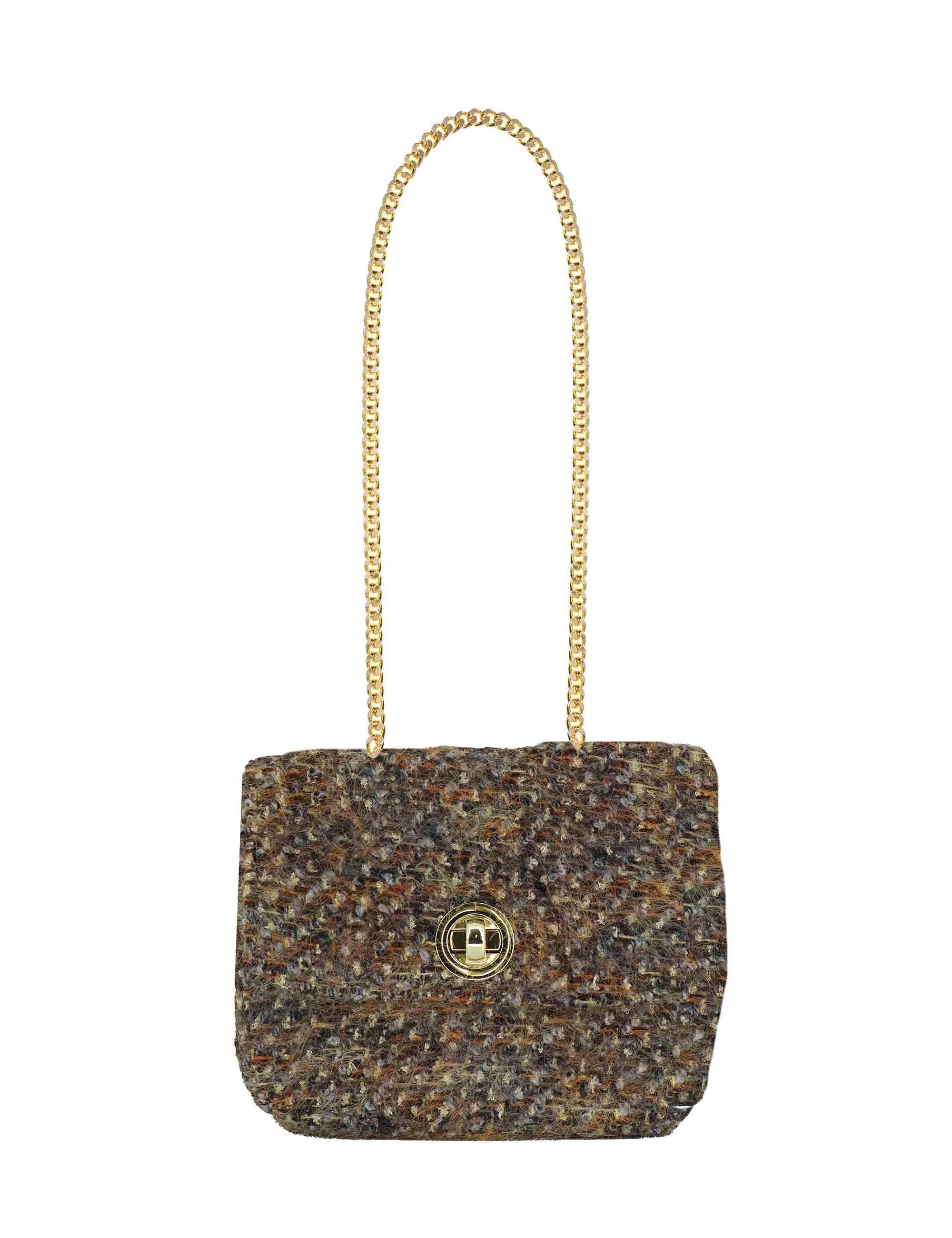 Pochette Donna URIEL BECCA in Tessuto Taupe con Tracolla Oro