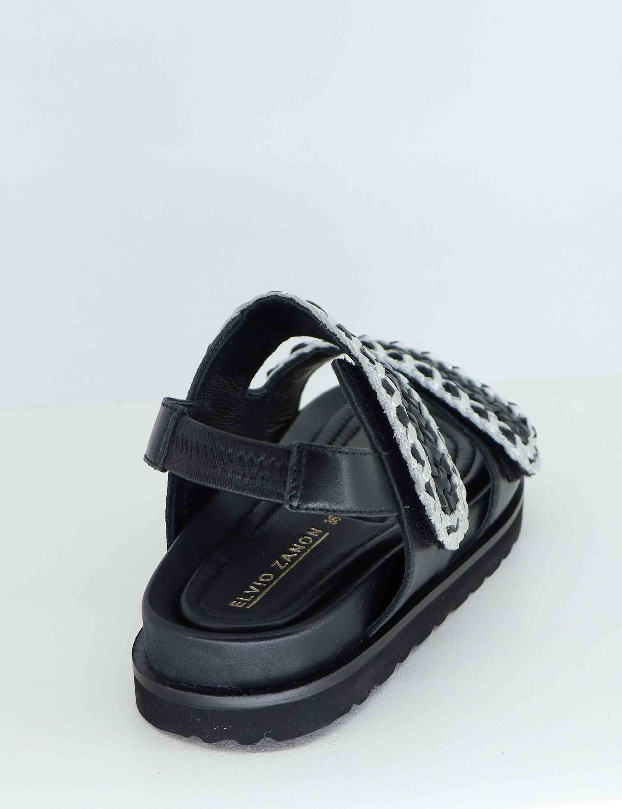 Sandali bassi donna in pelle nera intreccaita EB1003X 001 Elvio Zanon 