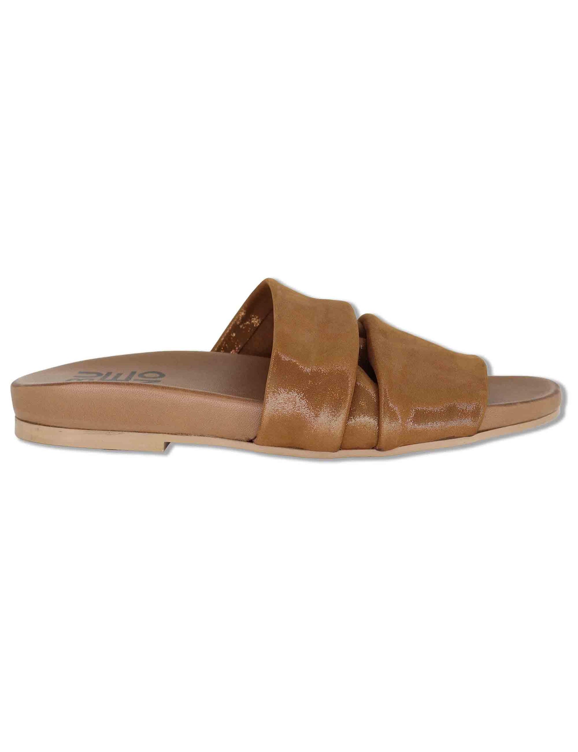 Sandali donna in tessuto oro con fussbett in pelle senza cinturini WG2401 200181 Bueno 