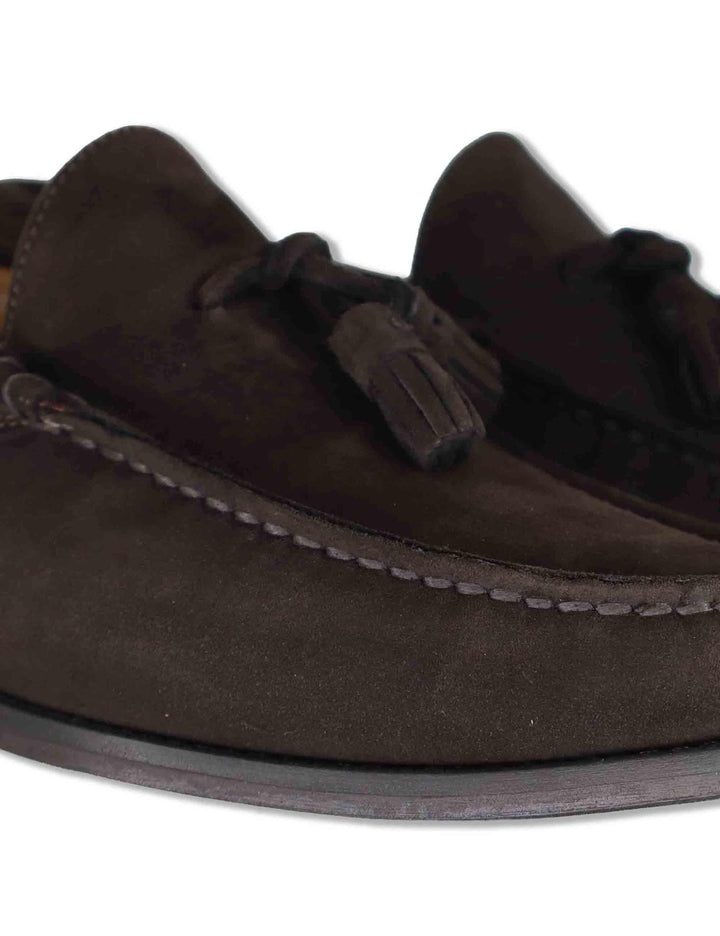 Mocassini uomo in camoscio marrone con nappine e suola in cuoio cucita SPSBG1020 014 Spatarella 