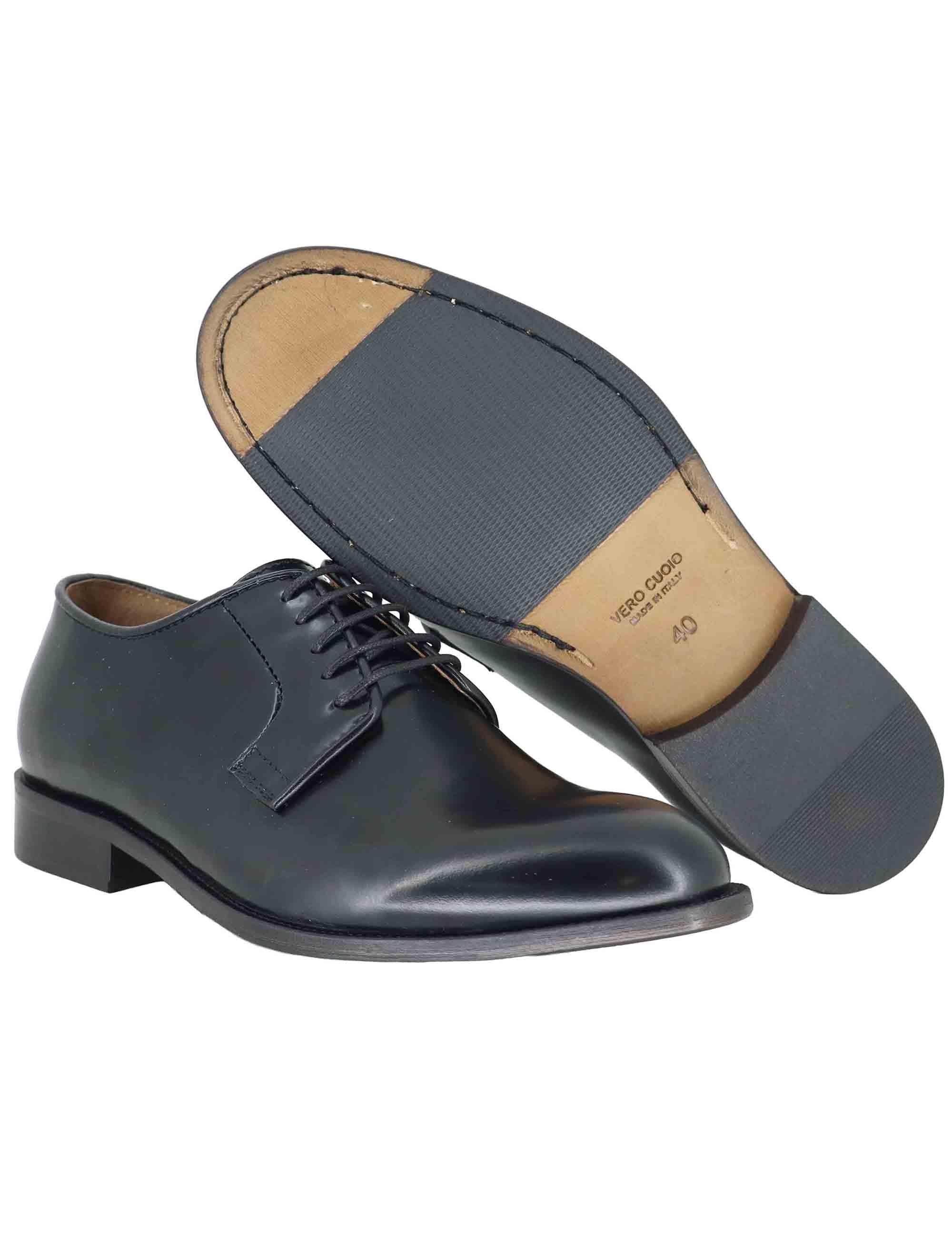 Stringate uomo in pelle nera con suola in cuoio e gomma cucita SPDU603 001 Spatarella 