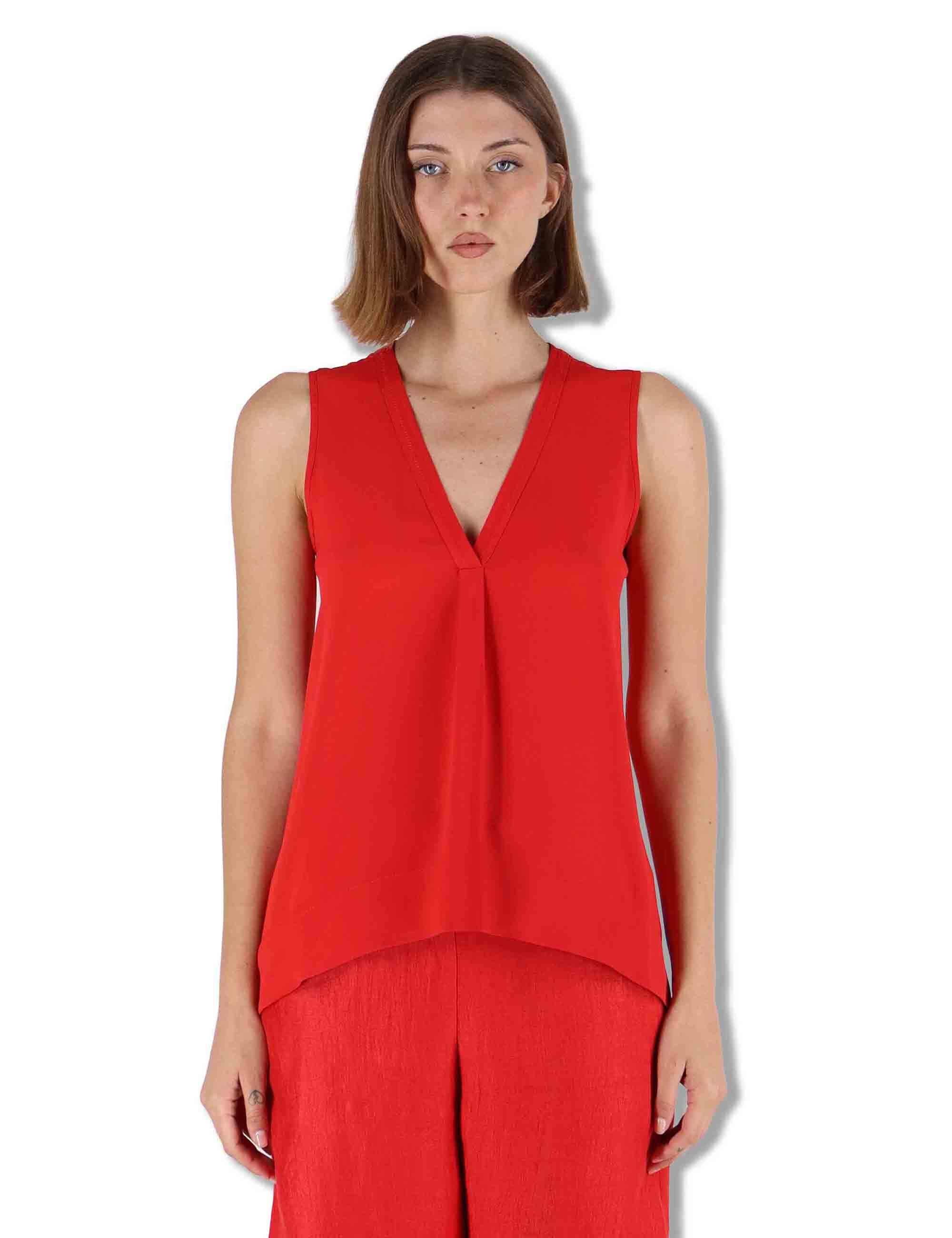 Top donna Fluid Crepe in seta corallo senza maniche scollo a V JP554050672 31013 Maliparmi 