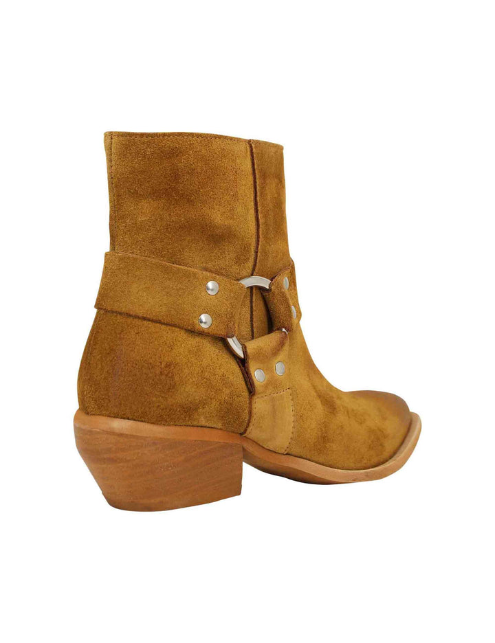 Stivaletti texani donna in camoscio cuoio vintage con accessorio laterale SPELENA 50 014 Spatarella 