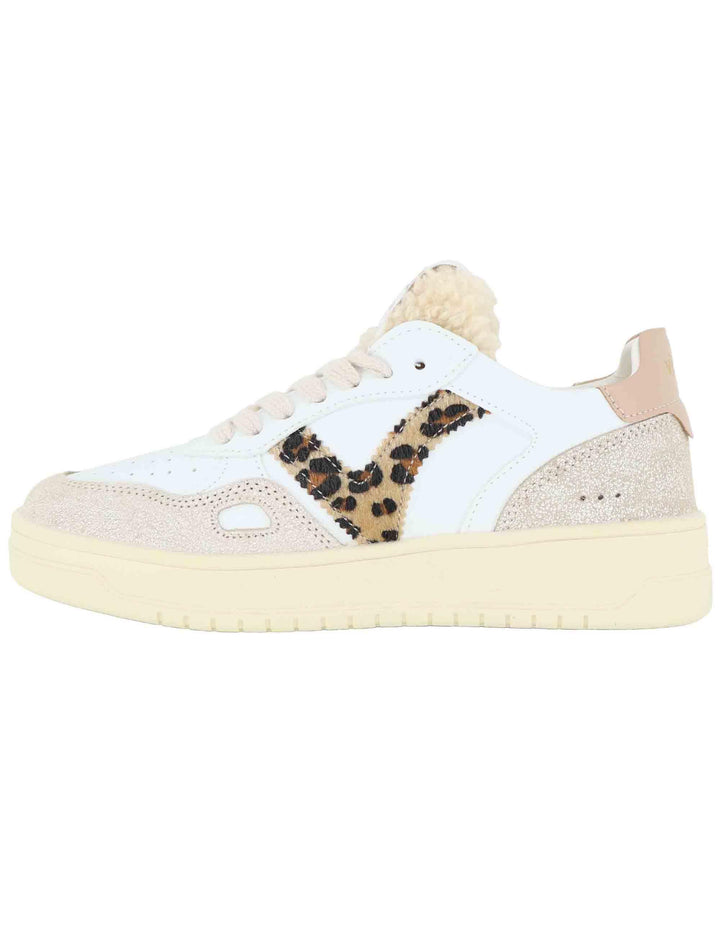Sneakers donna in pelle bianca con logo animalier 1257124 Camel Victoria 