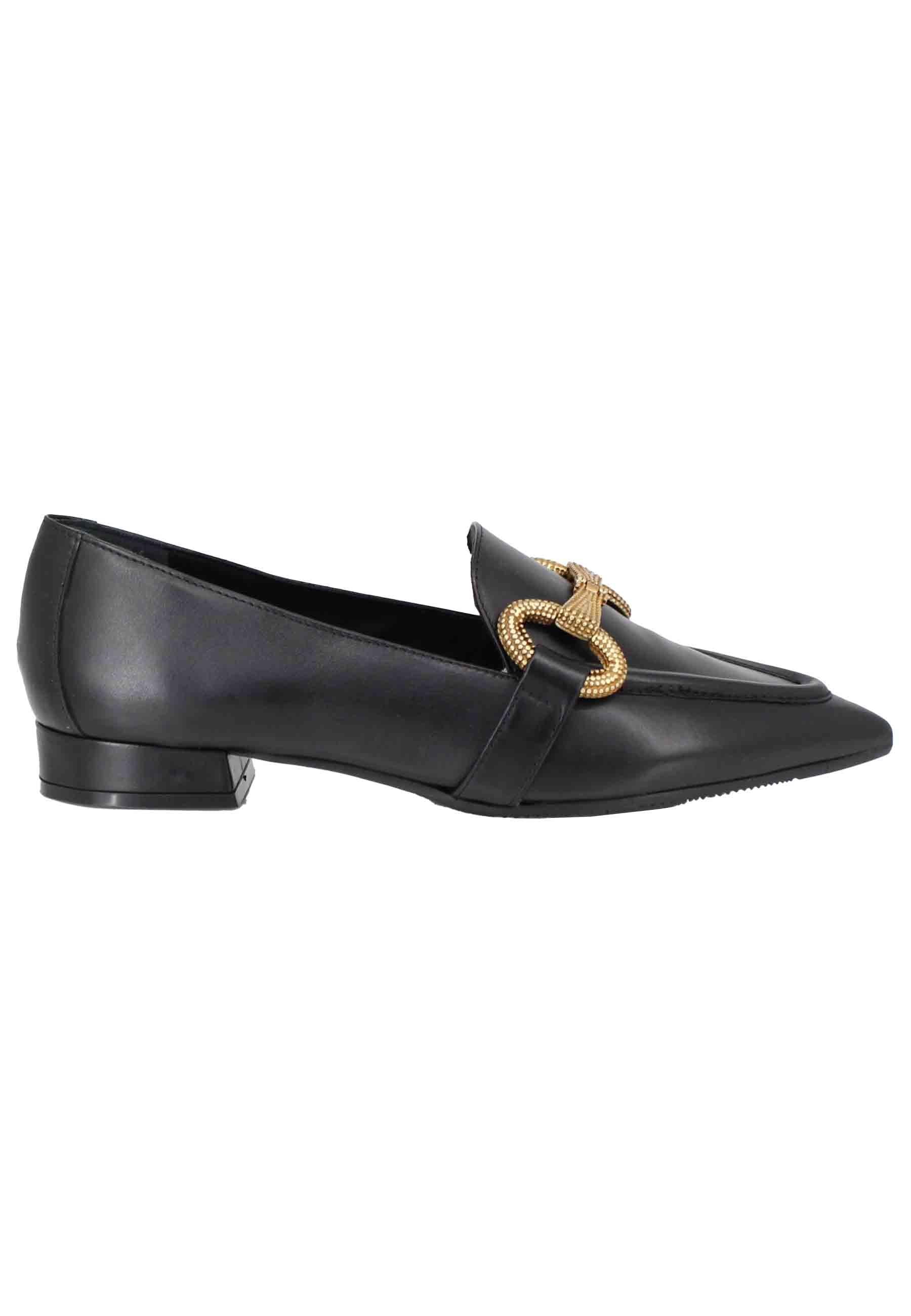 Mocassini donna in pelle nera tacco basso con morsetto e punta a punta SP182 001 Spatarella 
