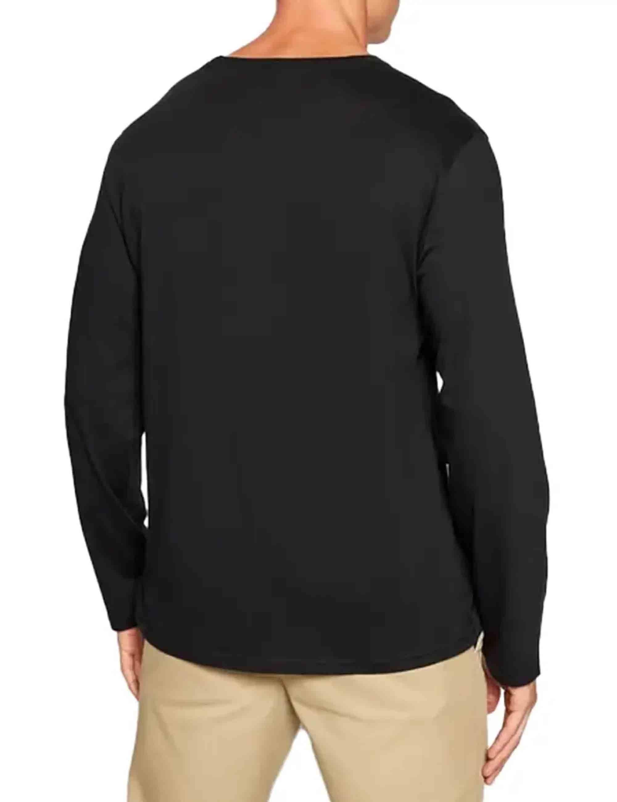 T-shirt uomo Crew in cotone nero con logo ricamato e maniche lunghe 714844759001 POLO BLACK Polo Ralph Lauren 