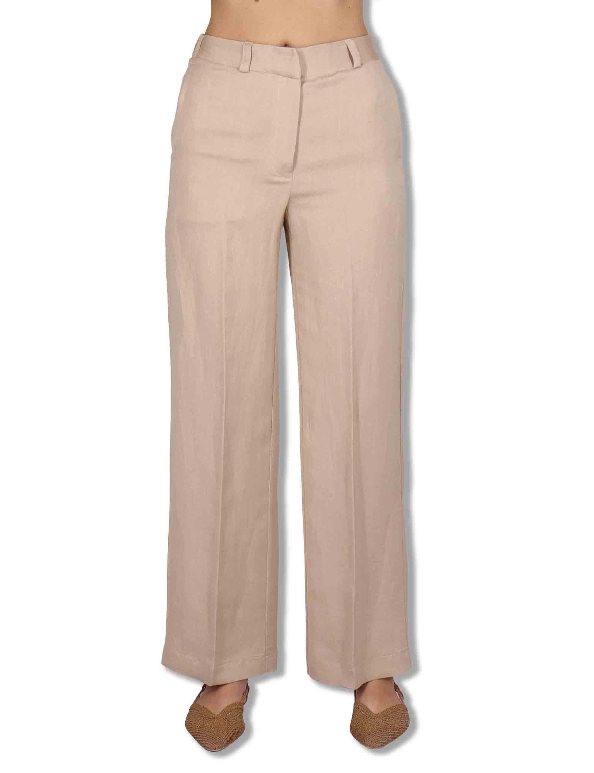 Pantaloni donna Timeless in lino sabbia a gamba larga e tasche laterali JH803340106 11024 Maliparmi 