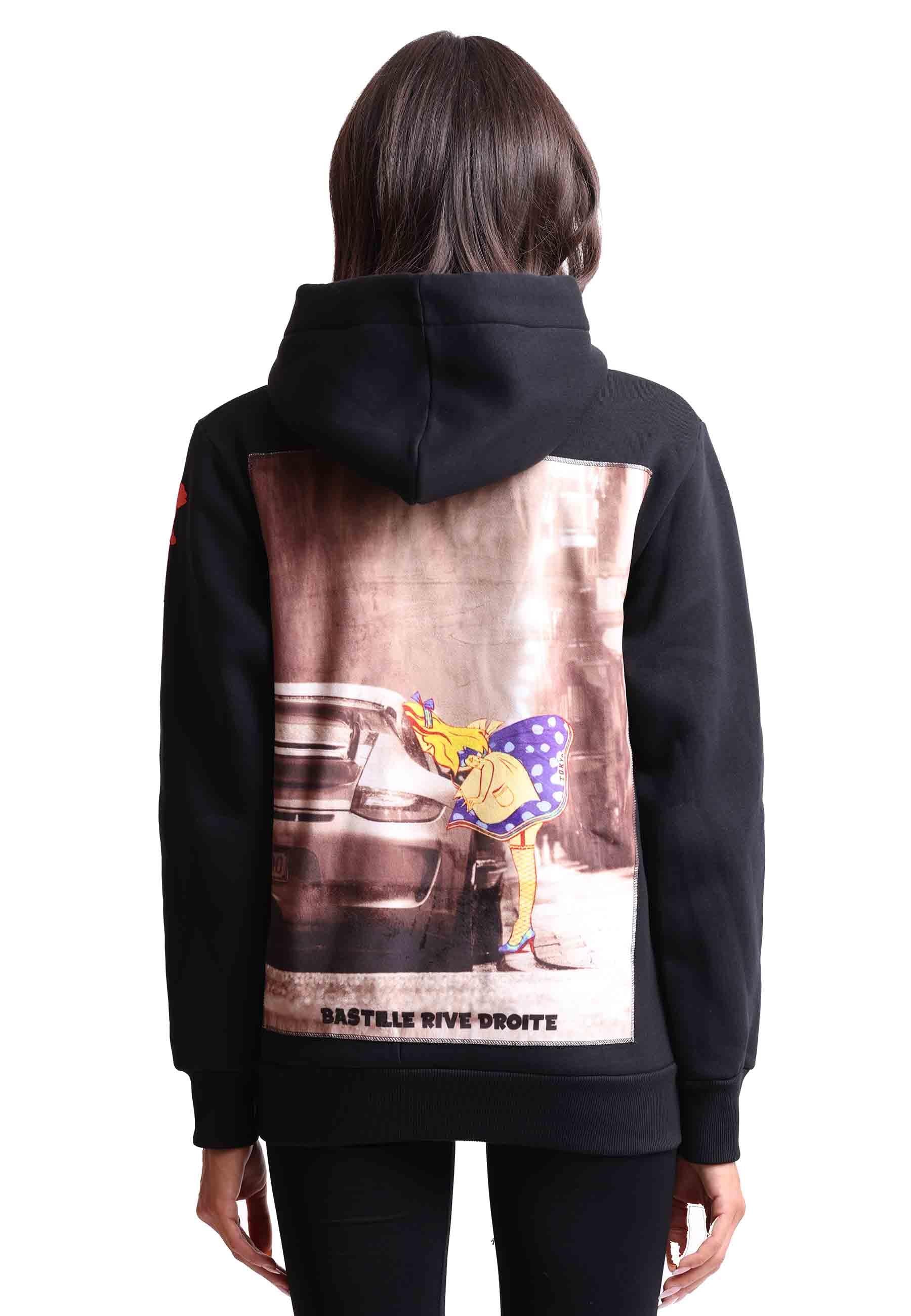 Felpa donna con cappuccio in tessuto nero e stampa in seta HOODIE TOKYO Bastille 
