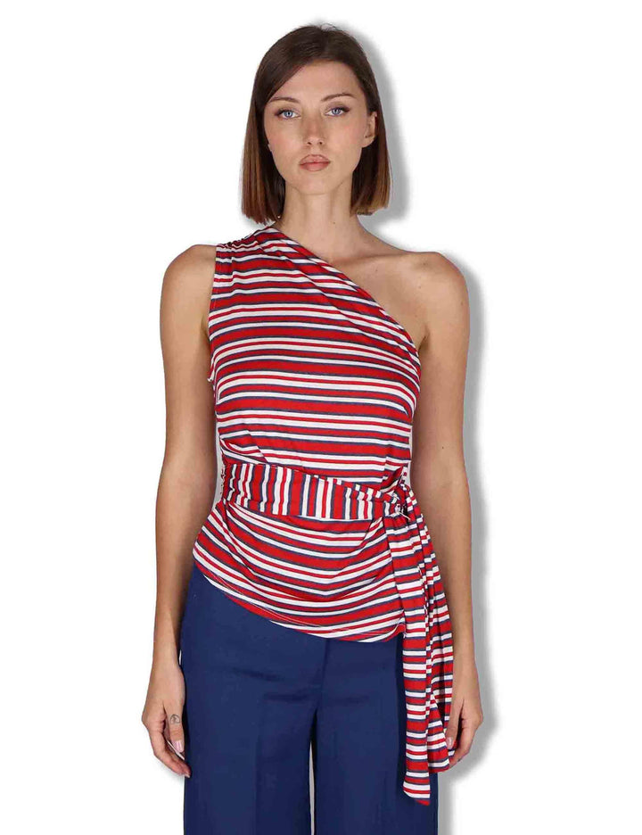 Top donna Summer Stripes in cotone blu e rosso con fusciacca JP556070676 82B30 Maliparmi 