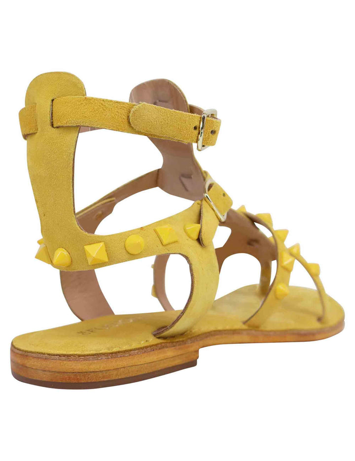 Sandali donna gladiatore in camoscio giallo con suola bassa in cuoio CBF.R224001 005 Coral Blue 