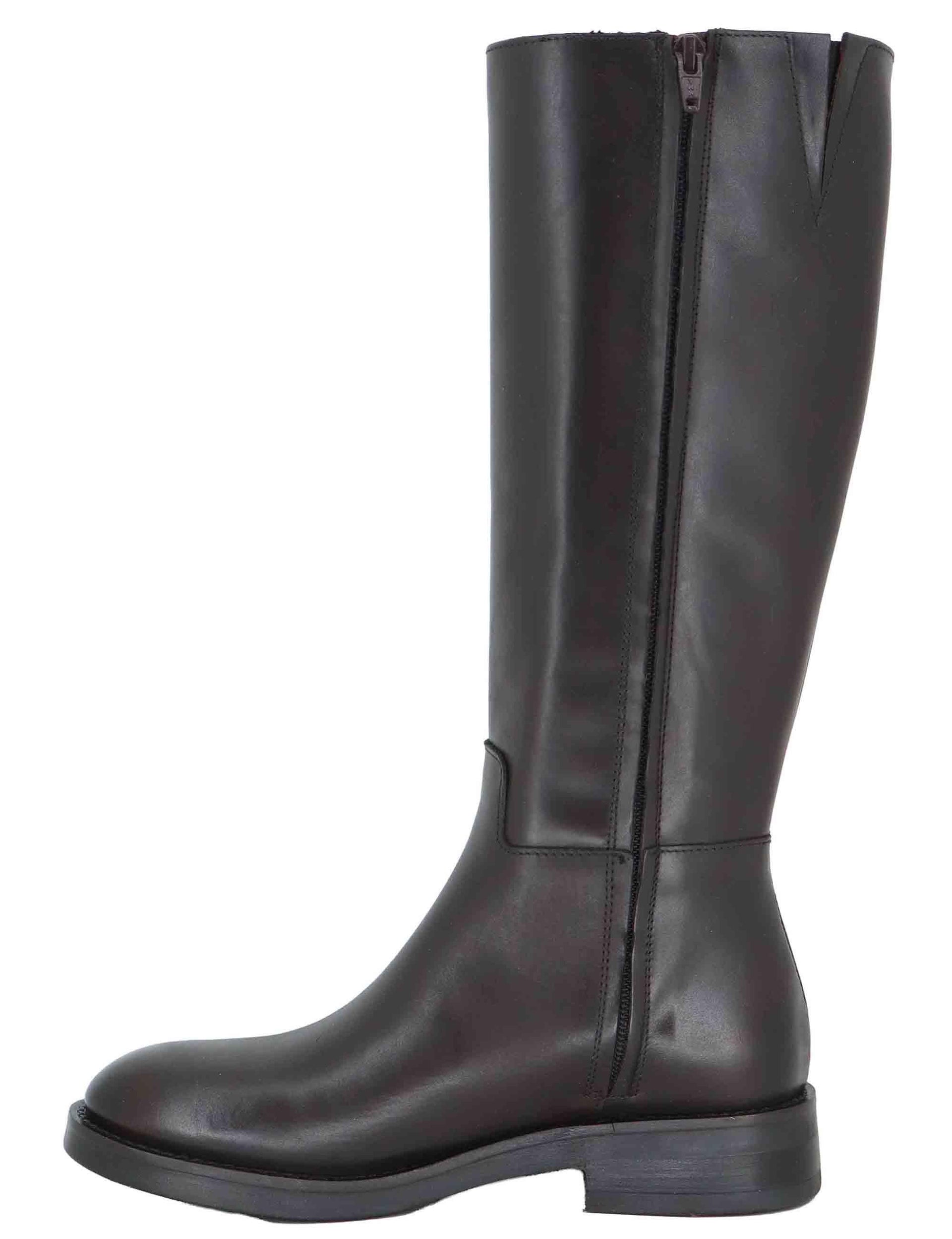 Stivali donna in pelle marrone con zip laterale e tacco basso SP105 014 Spatarella 