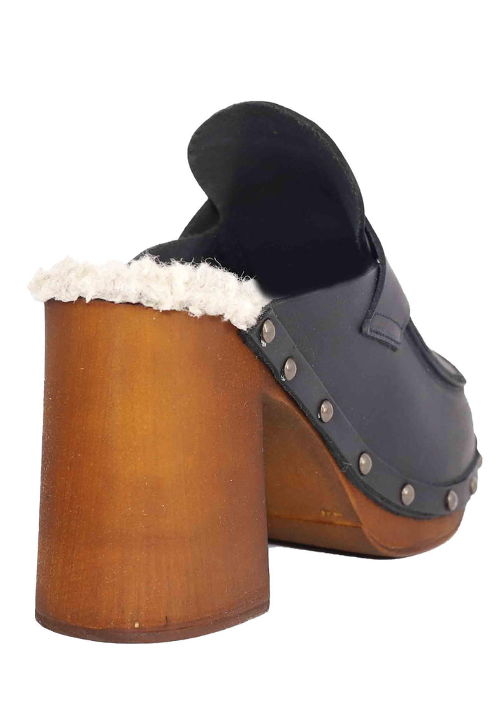 Zoccoli donna in pelle nera con sottopiede in eco fur e tacco alto 8852 001 Glove 
