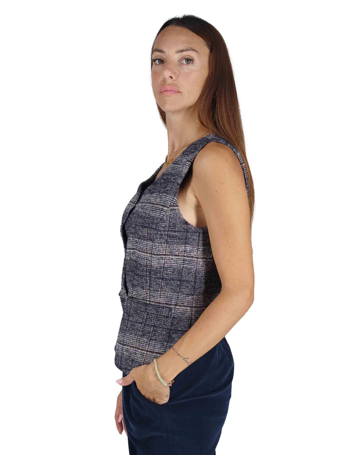 Gilet donna in lana blu con scollo a V e bottoncini 3W25-VANNA GALLE NIGHT TreBarraBi 