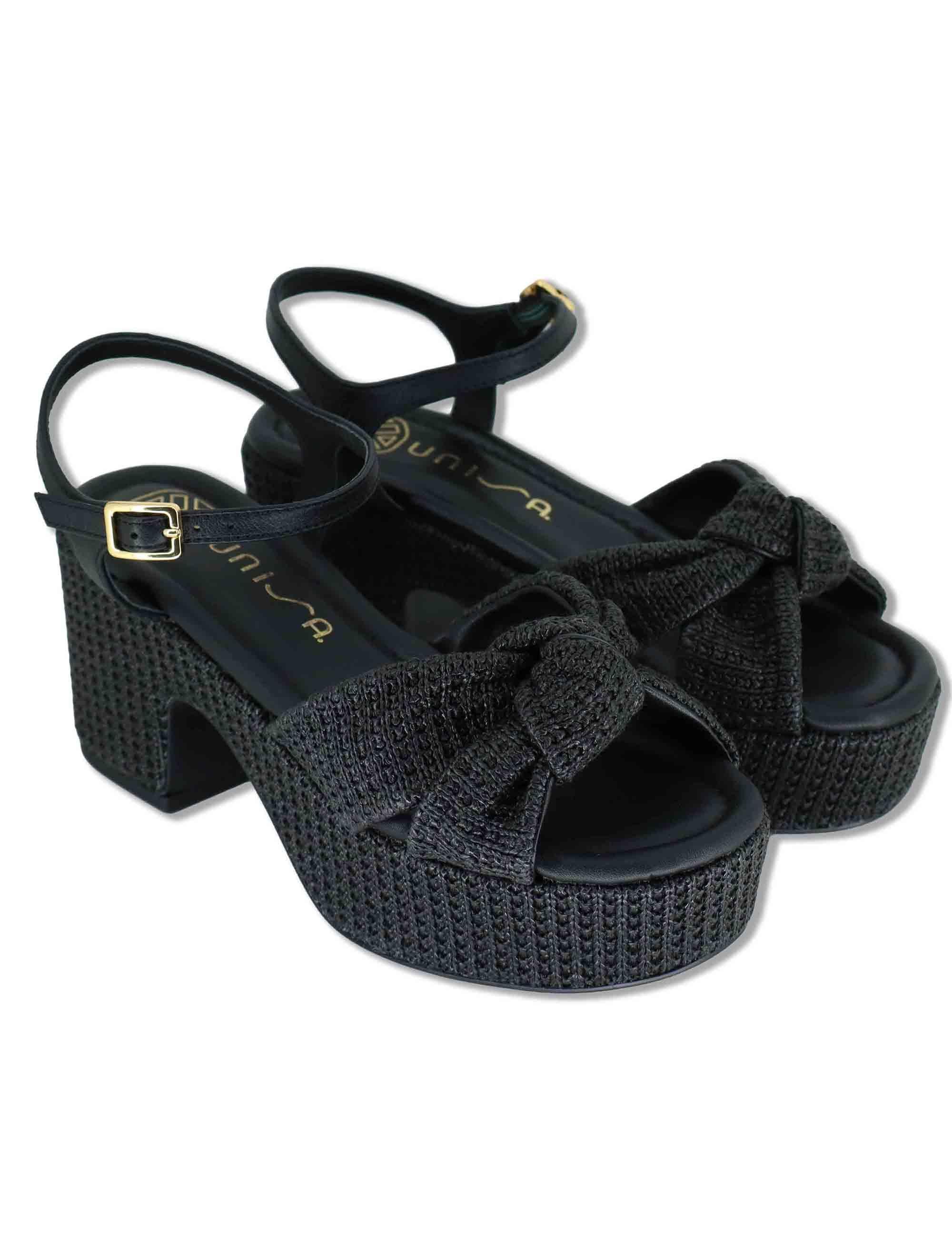 Sandali donna in pelle intrecciata nera con cinturino e zeppa alta KASIDI RH GRA BLACK Unisa 