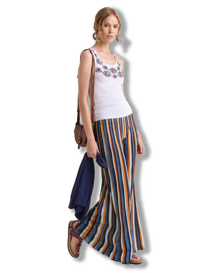 Top donna Oriental Embroidery in cotone blu con ricami JP552370669 D8094 Maliparmi 