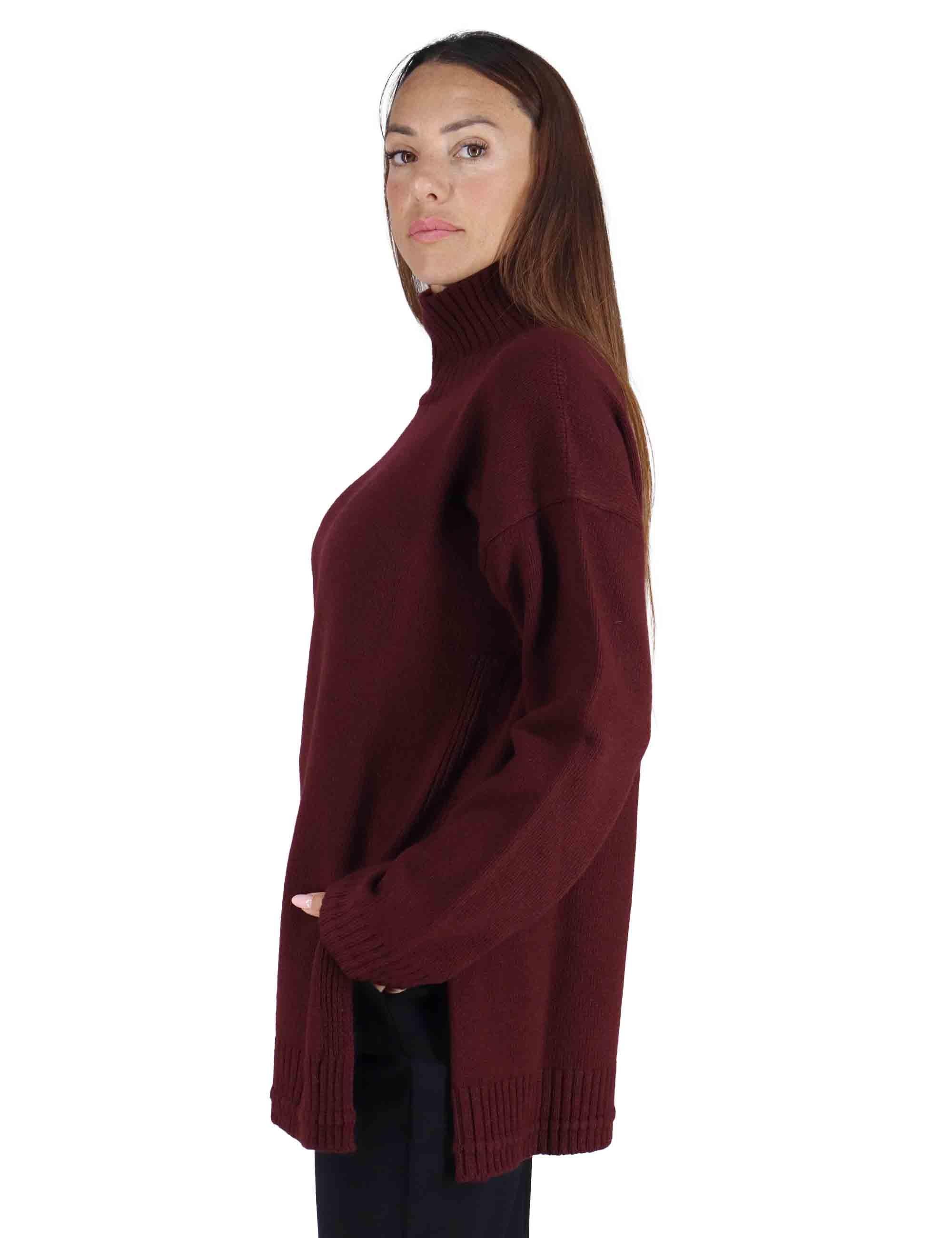 Maglioni donna Cachemire Merinos in misto cachemire bordeaux con collo alto JQ511274315 50022 Maliparmi 