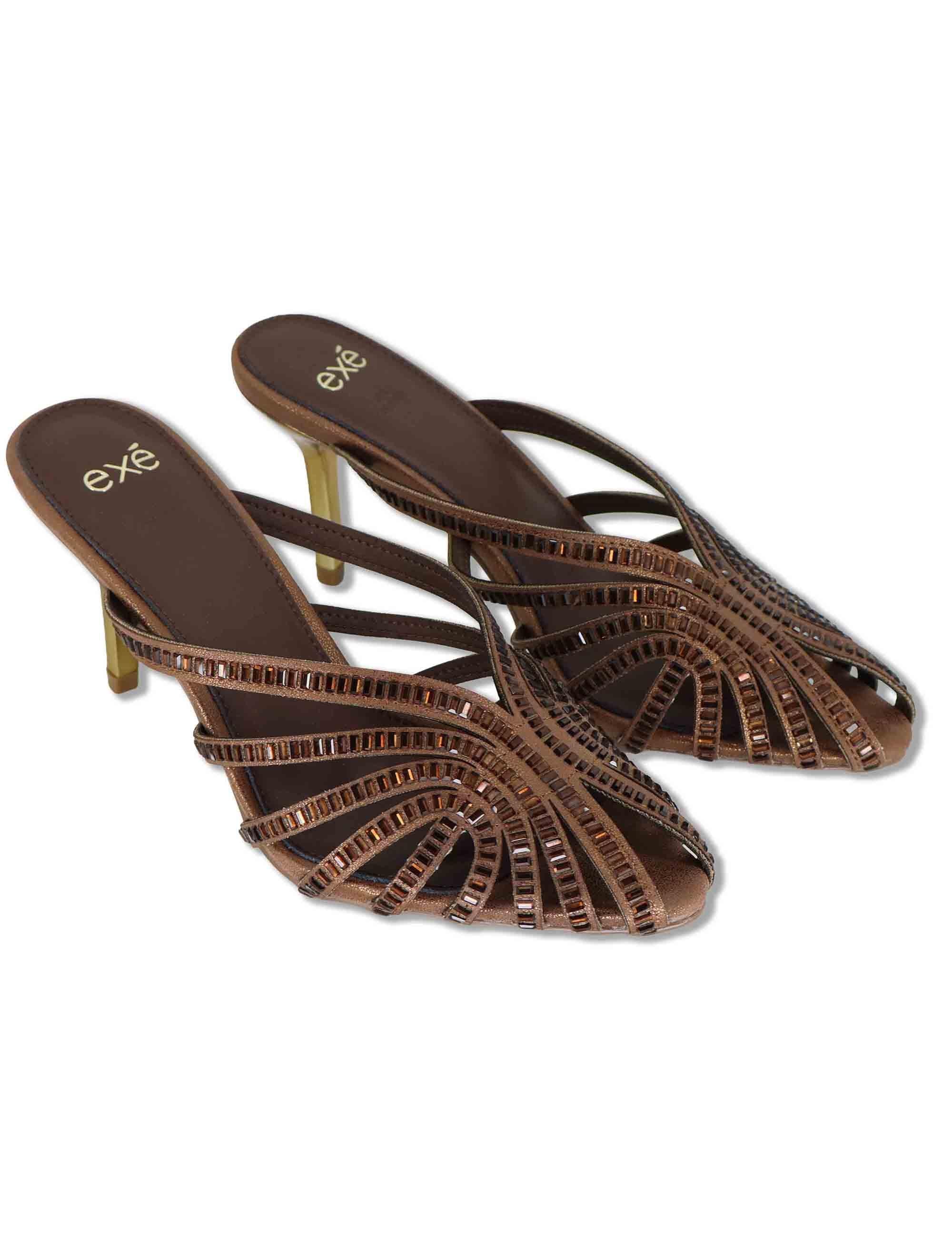 Sandali donna in tessuto e strass bronzo con tacco alto oro SUSANA-566 512-6 Exe 