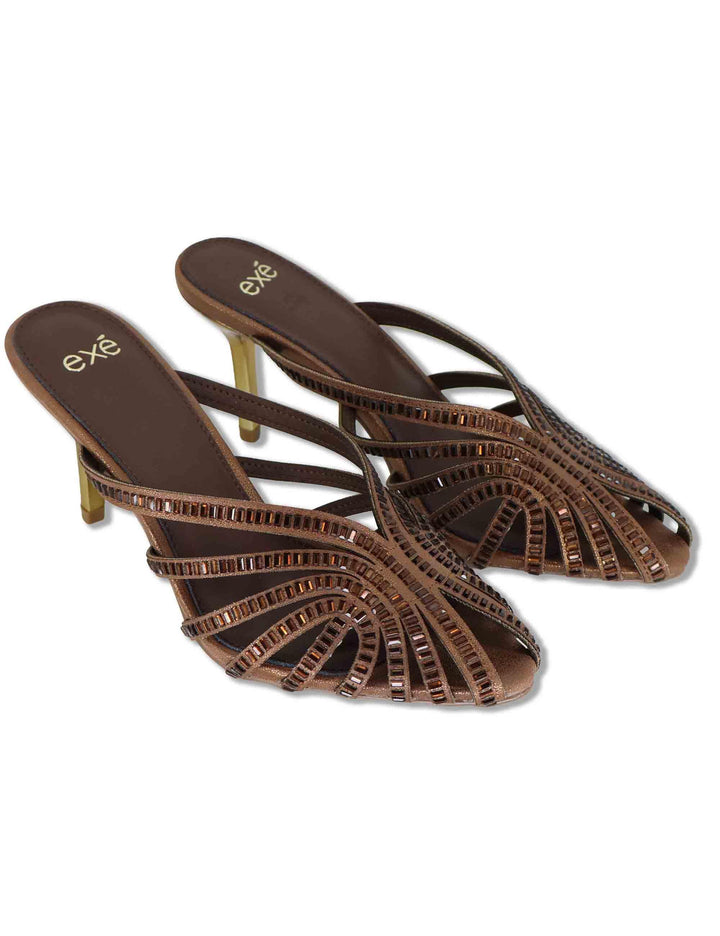 Sandali donna in tessuto e strass bronzo con tacco alto oro SUSANA-566 512-6 Exe 