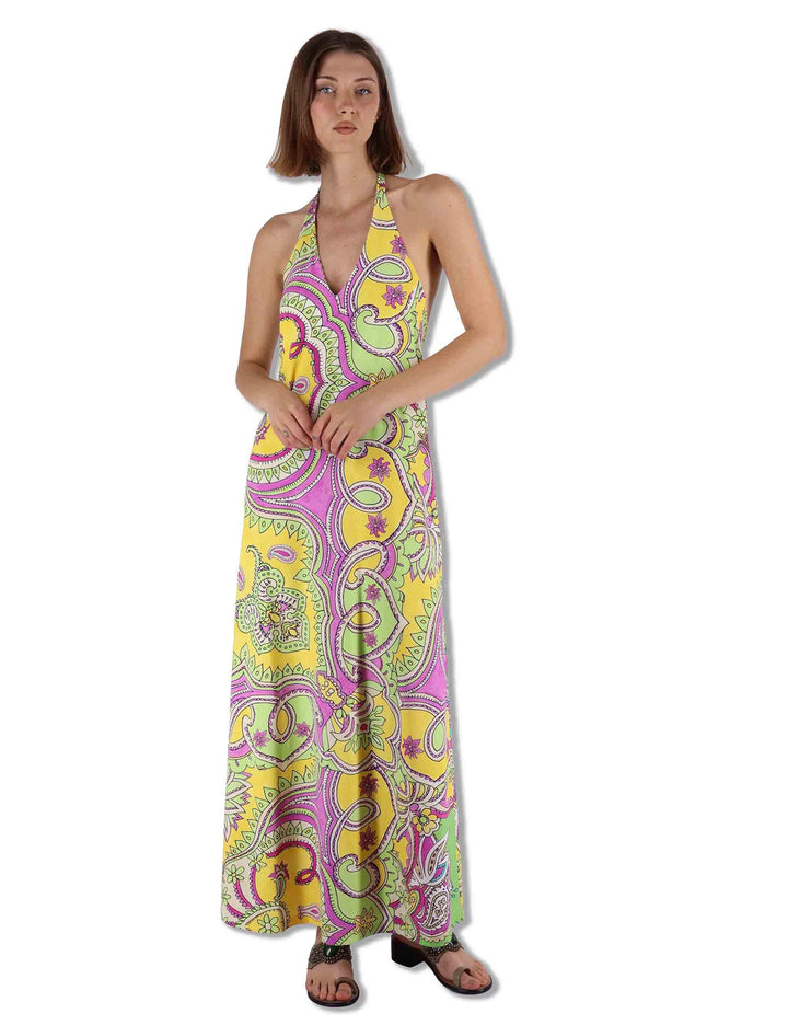 Abiti donna Hippie Lotus in tessuto stampato verde e blu senza maniche JF671170671 D6084 Maliparmi 