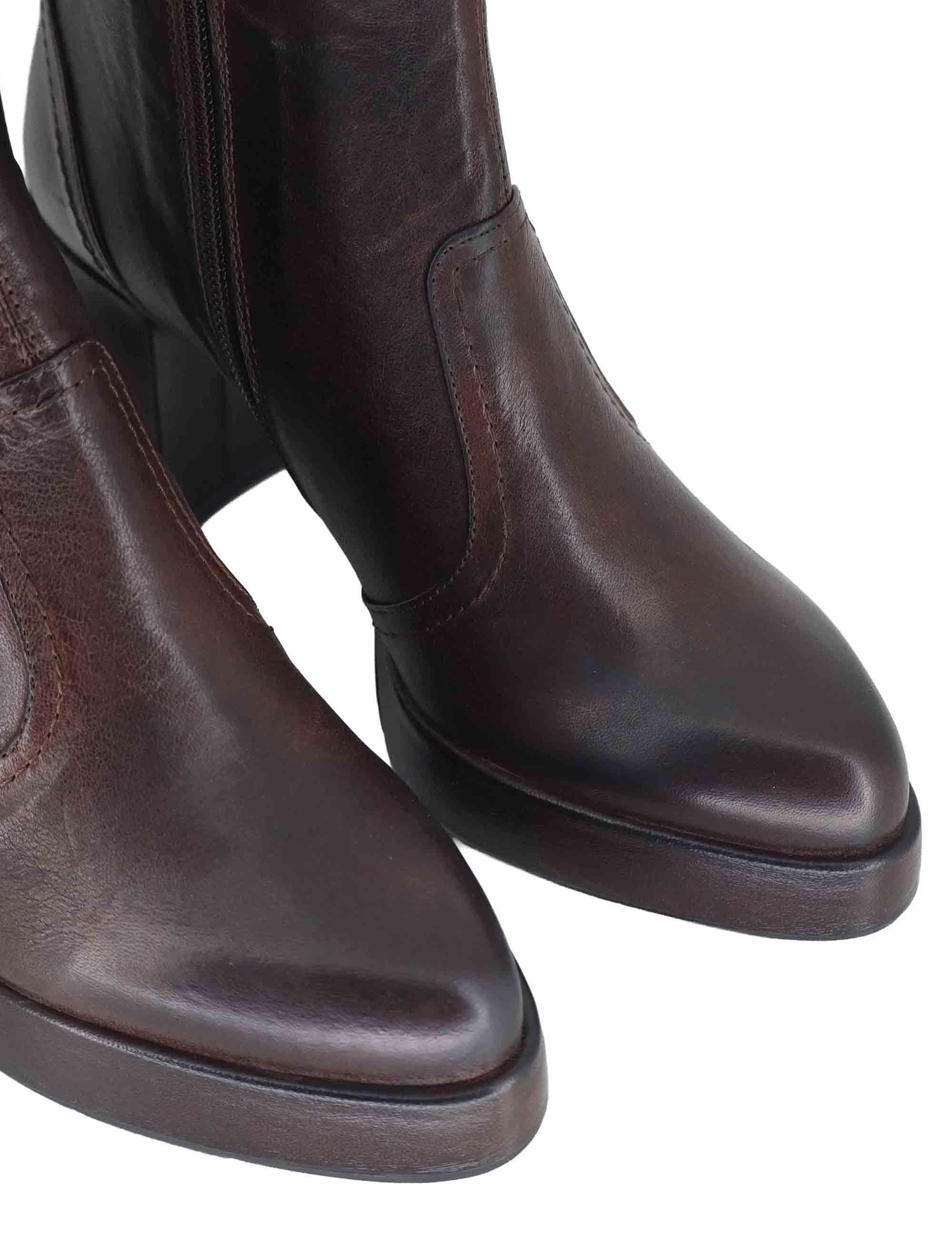 Stivaletti donna in pelle marrrone con tacco alto e plateau SP2347 014 Spatarella 