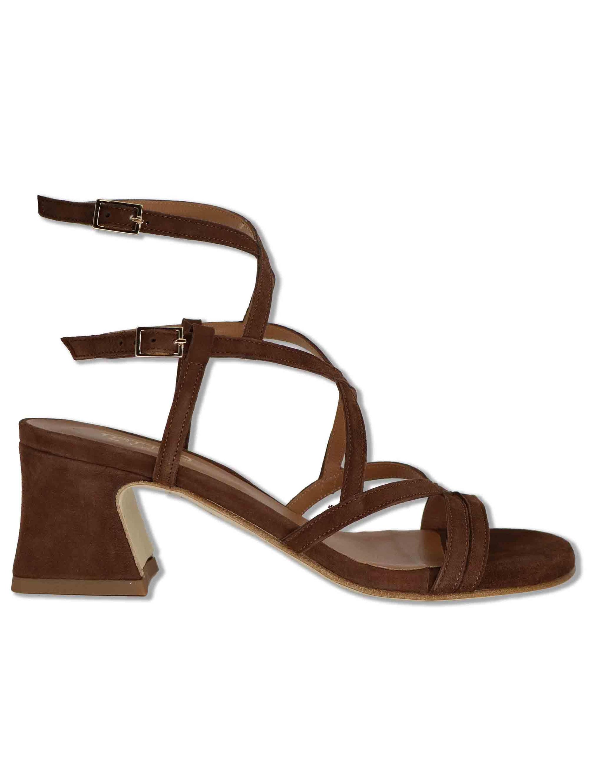 Sandali donna in camoscio marrone con cinturini e tacco medio 119 014 Tattoo 
