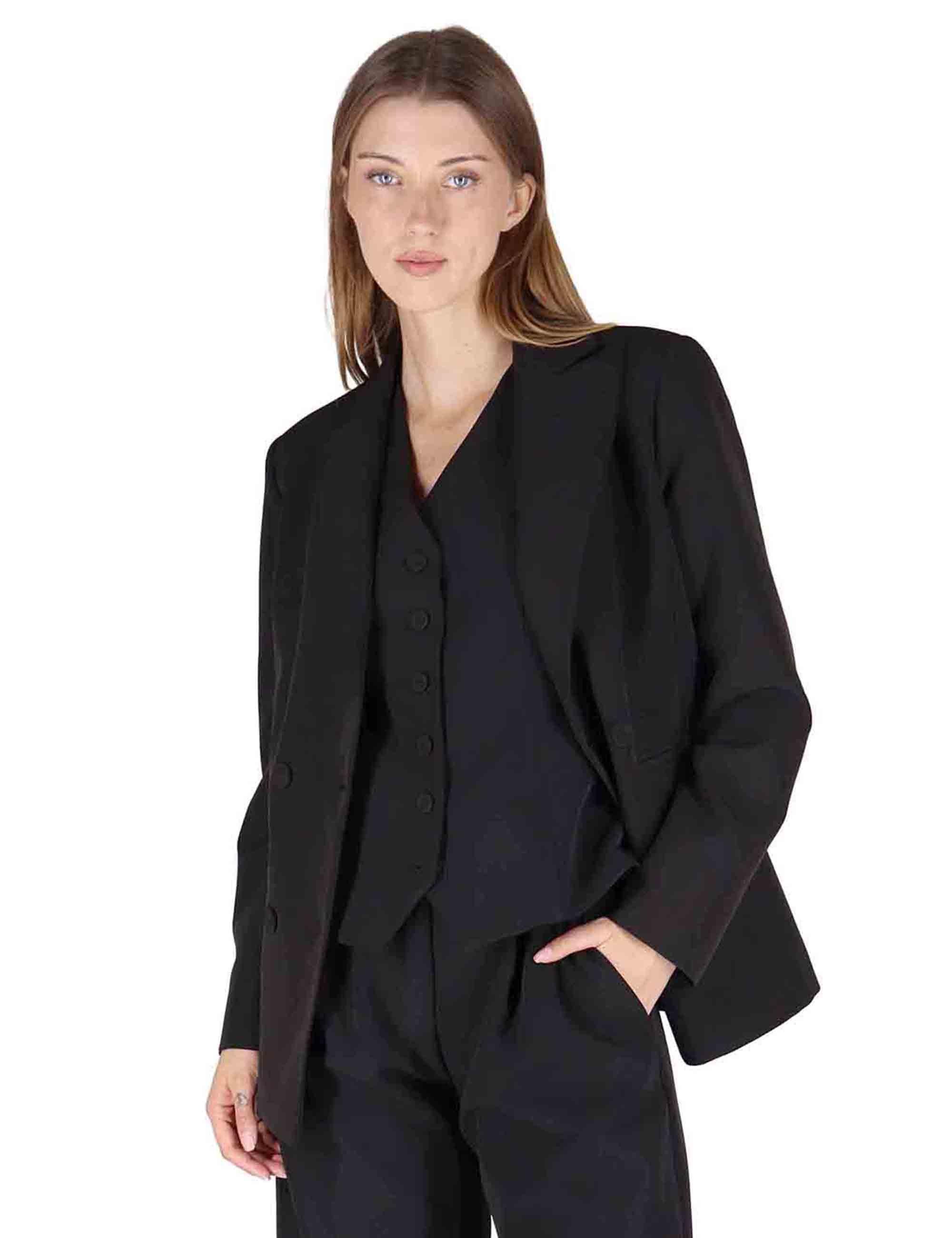 Giacche donna in misto viscosa naturale nera a doppiopetto OABGA0025-0511 9999 Justmine 